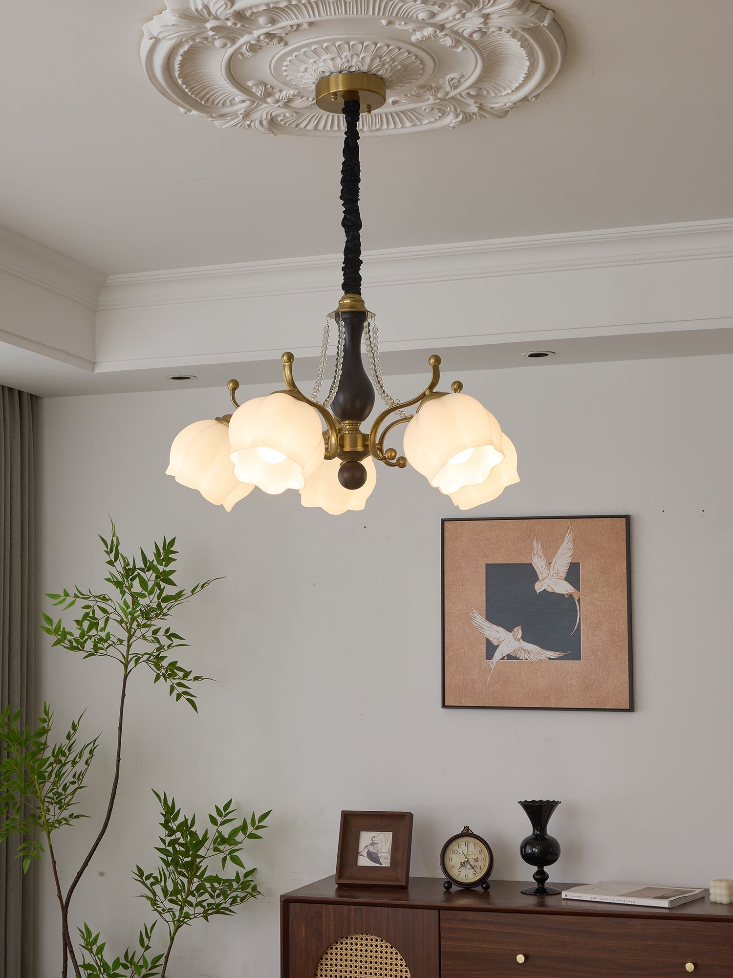 Lustra Chandelier Wood Glass Vintage - Letslighting