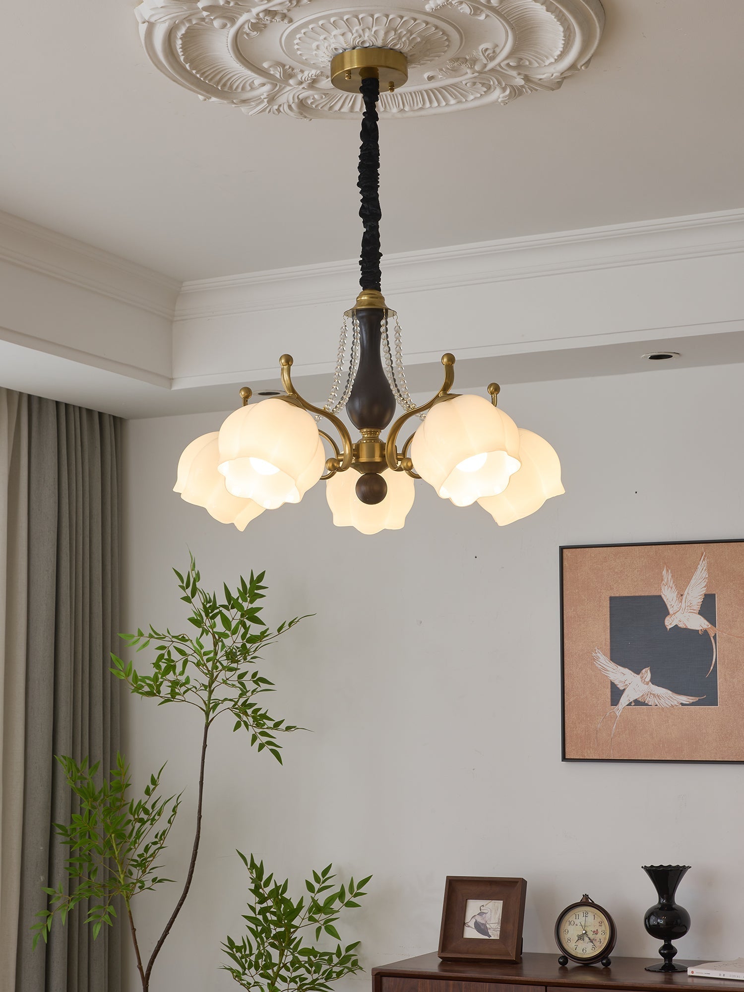 Lustra Chandelier Wood Glass Vintage - Letslighting