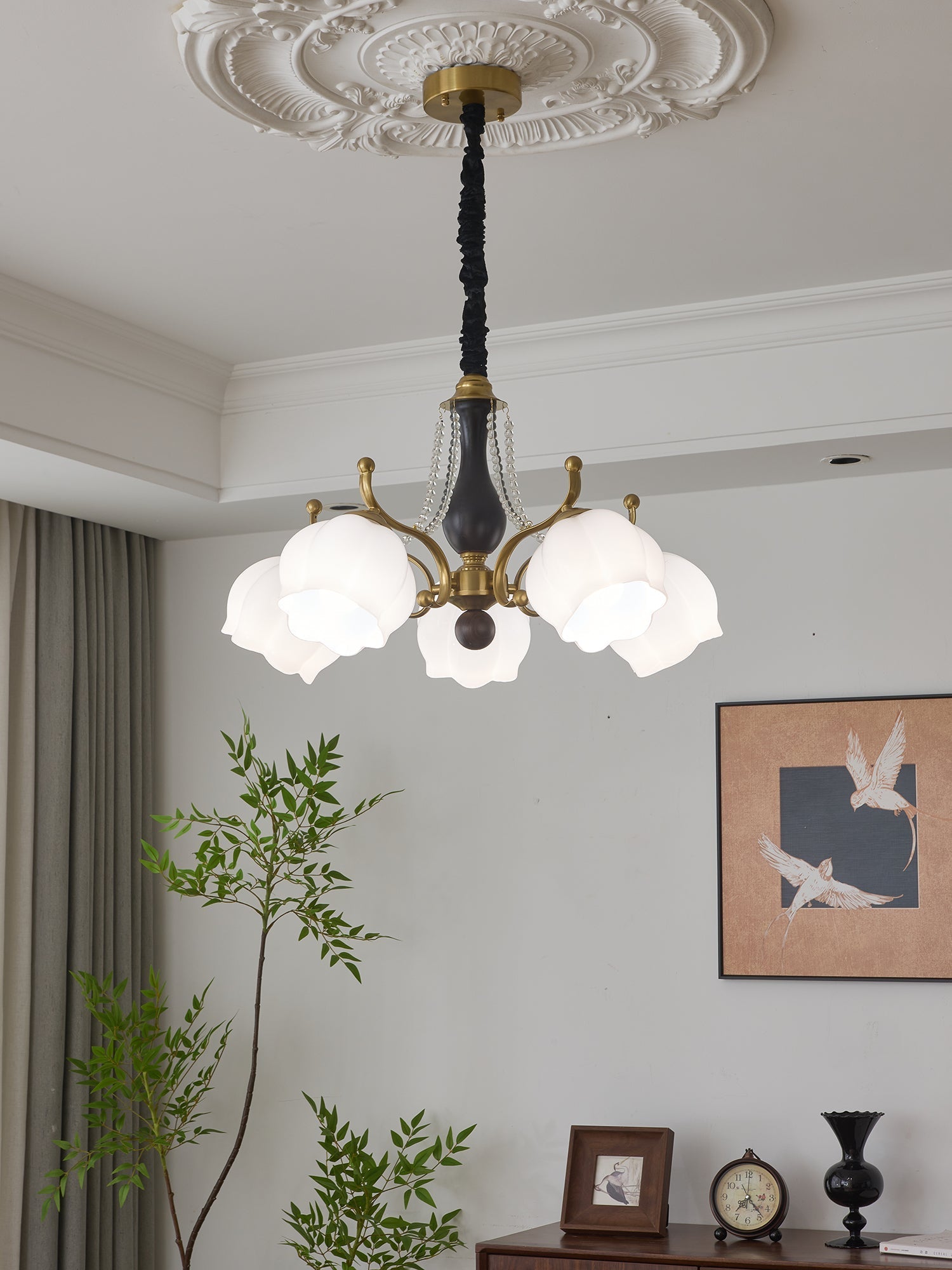 Lustra Chandelier Wood Glass Vintage - Letslighting