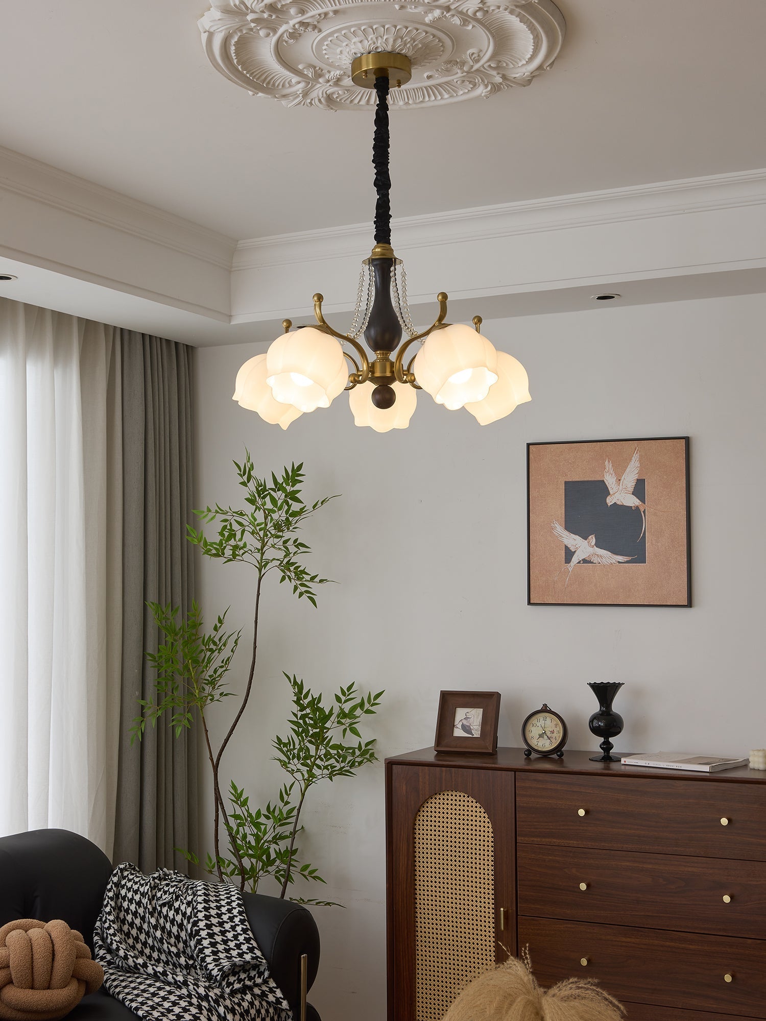 Lustra Chandelier Wood Glass Vintage - Letslighting