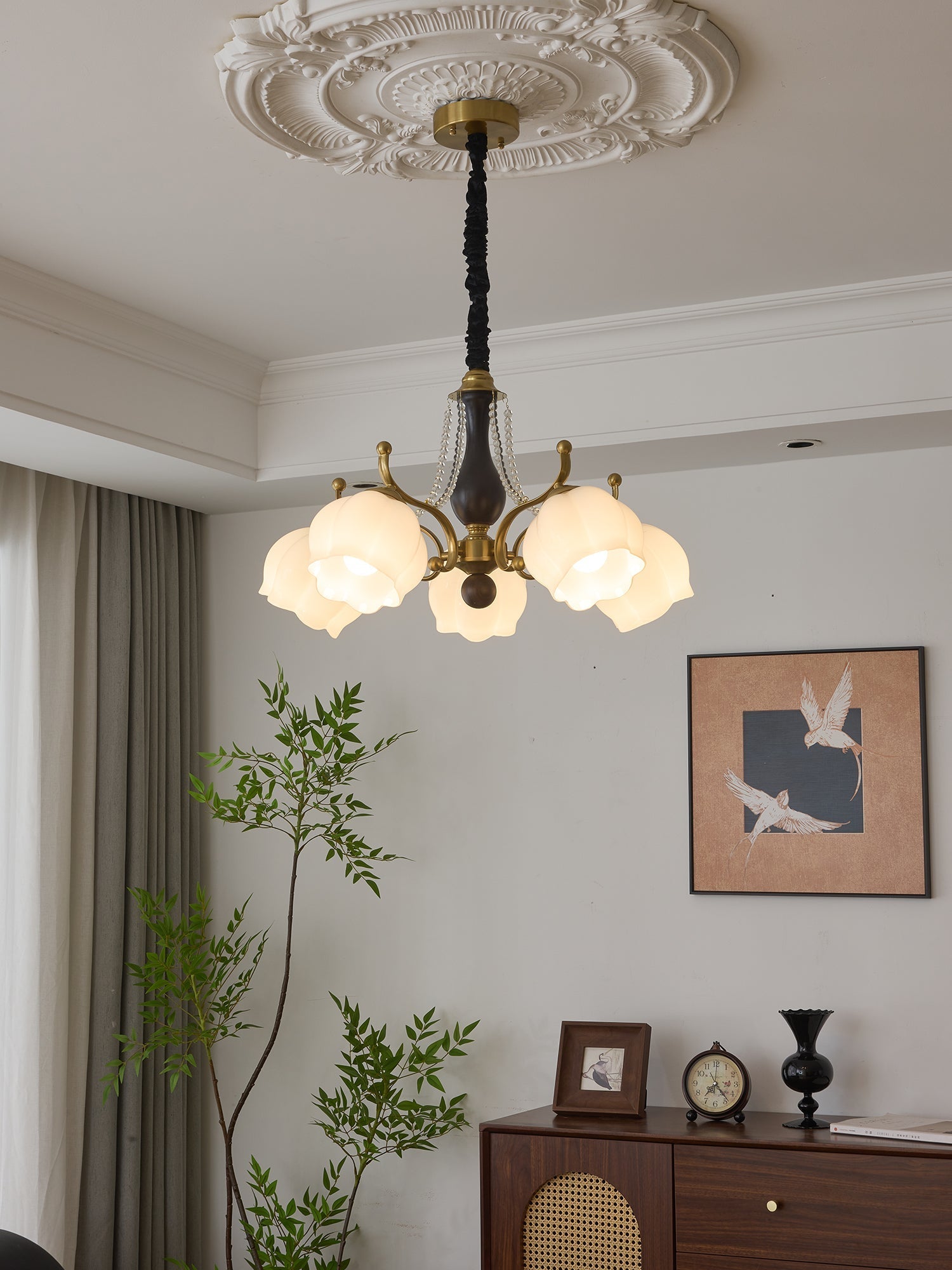 Lustra Chandelier Wood Glass Vintage - Letslighting
