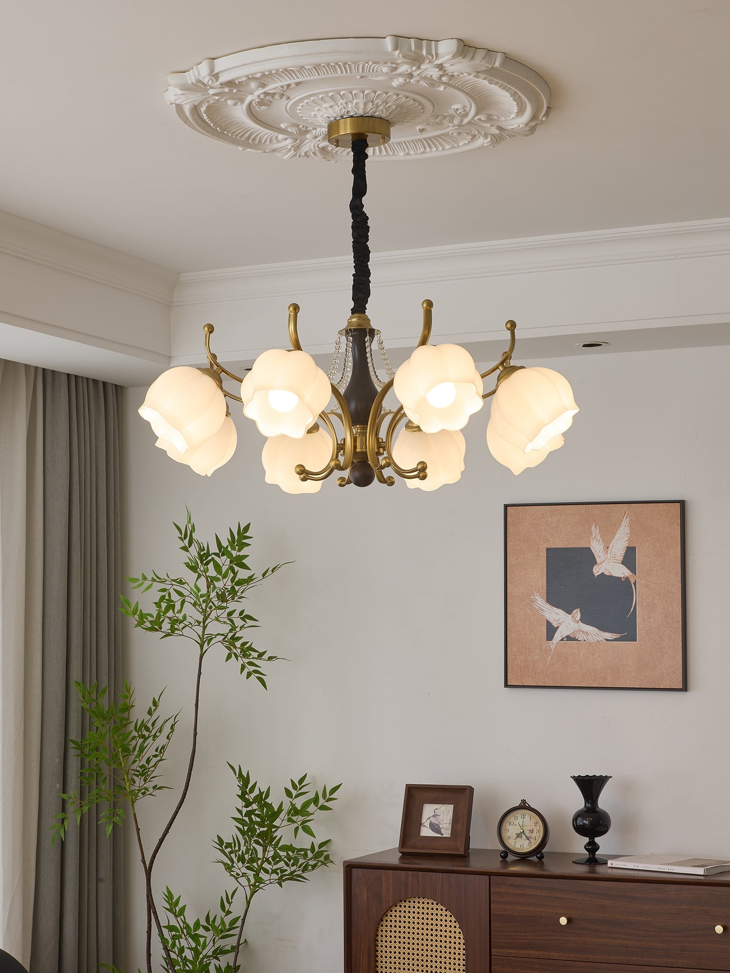 Lustra Chandelier Wood Glass Vintage - Letslighting