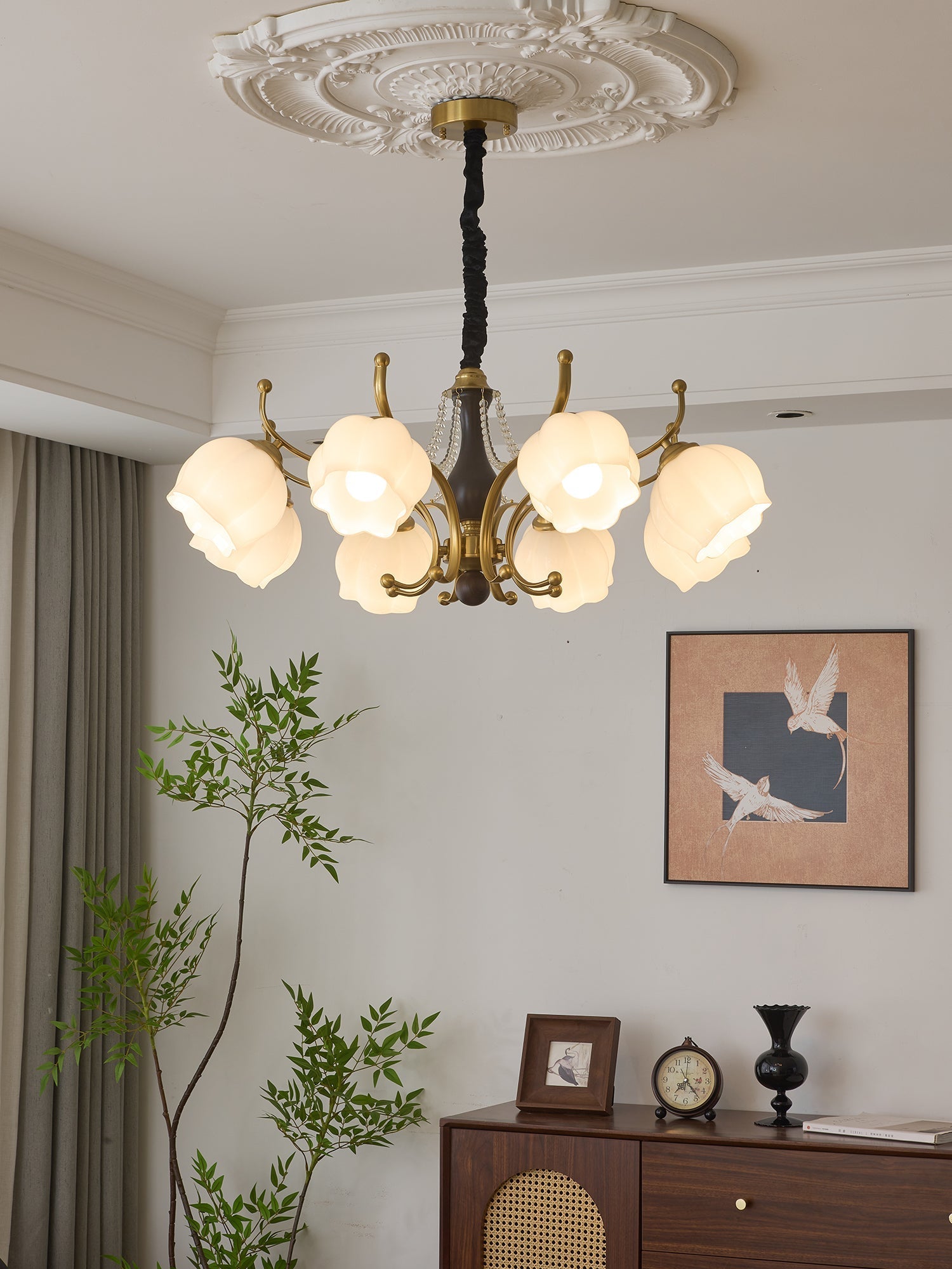 Lustra Chandelier Wood Glass Vintage - Letslighting