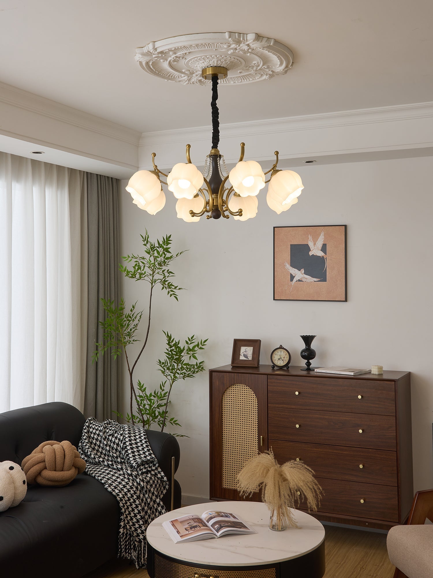 Lustra Chandelier Wood Glass Vintage - Letslighting
