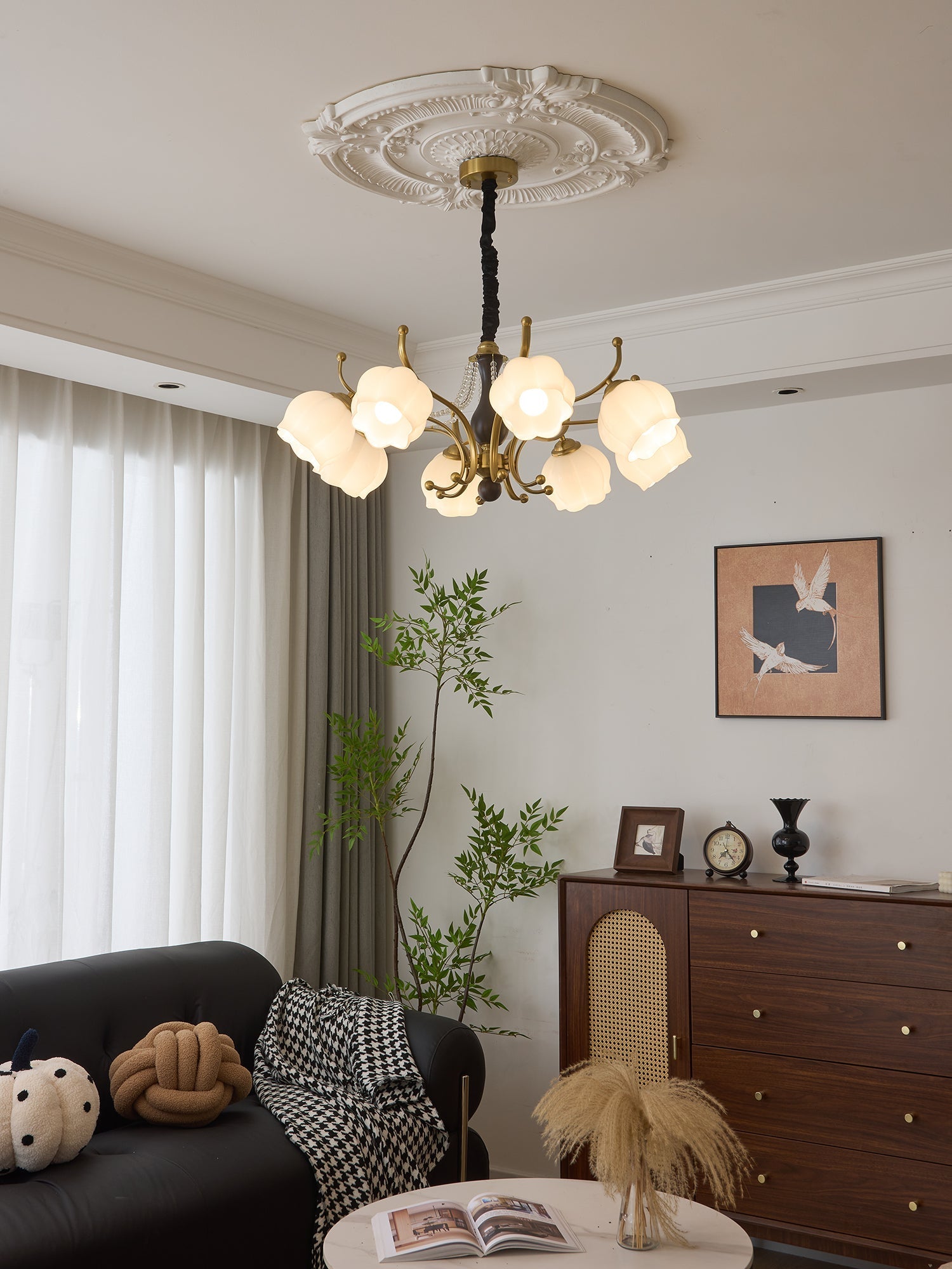 Lustra Chandelier Wood Glass Vintage - Letslighting