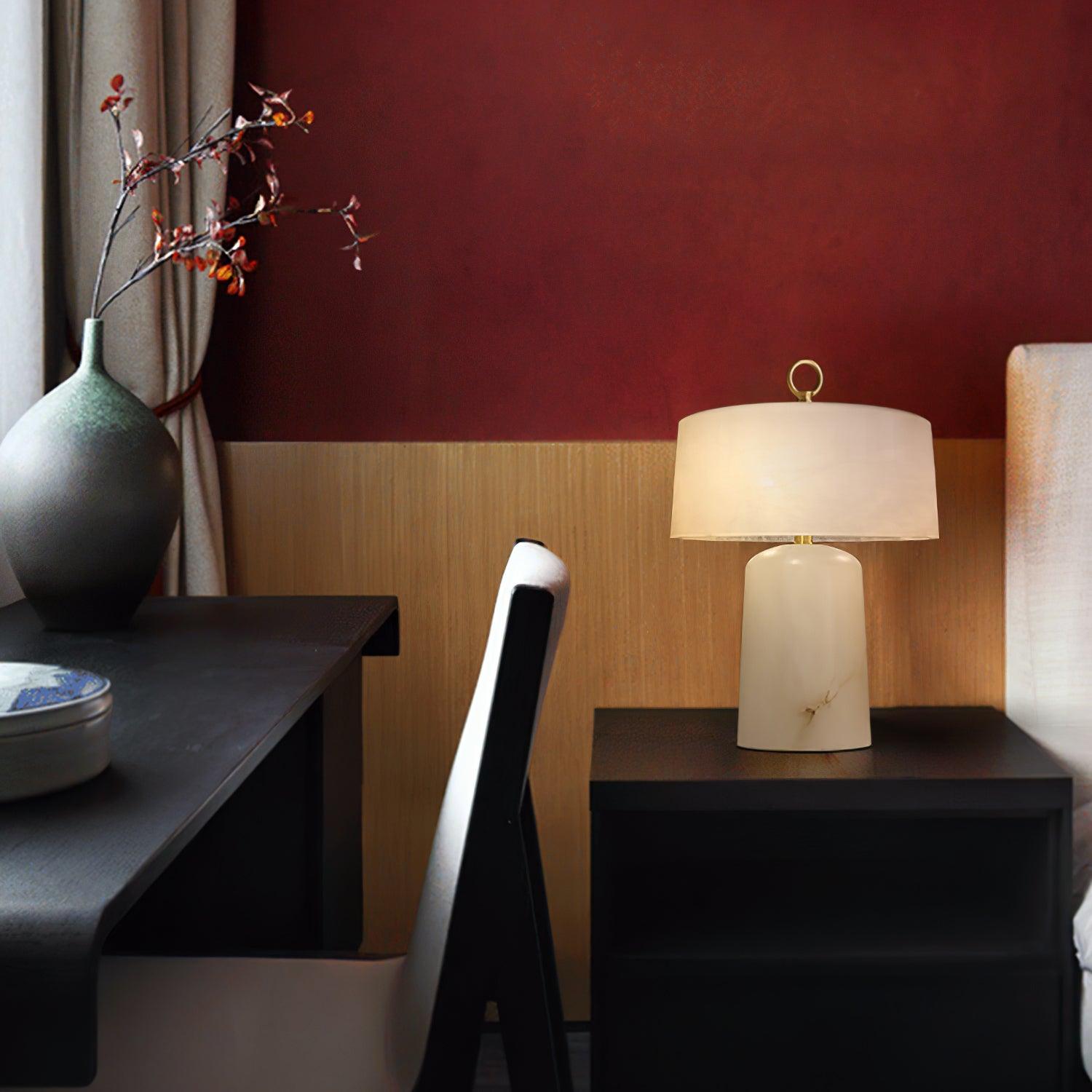 Eurvynyra Drum Alabaster Table Lamp - Letslighting