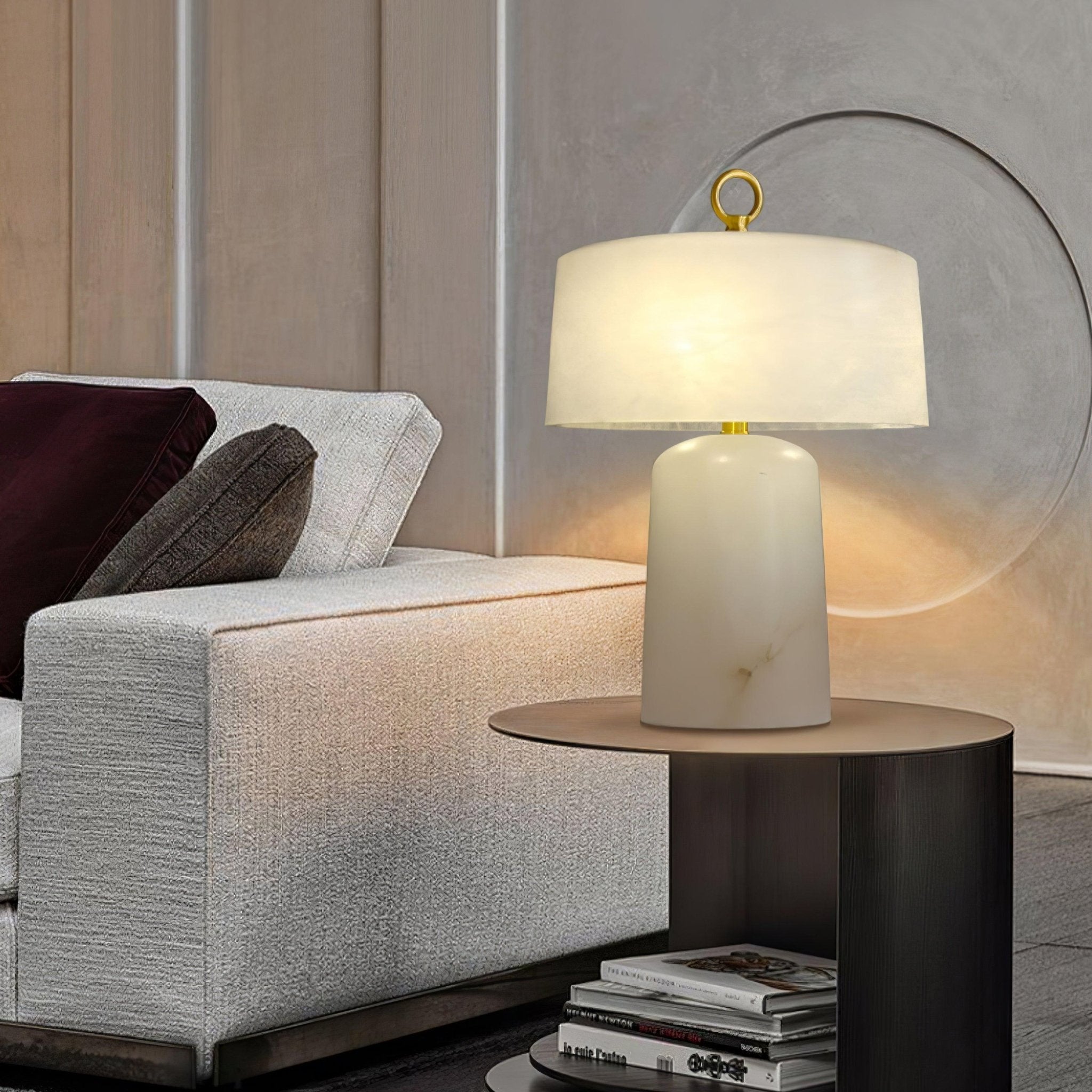 Eurvynyra Drum Alabaster Table Lamp - Letslighting