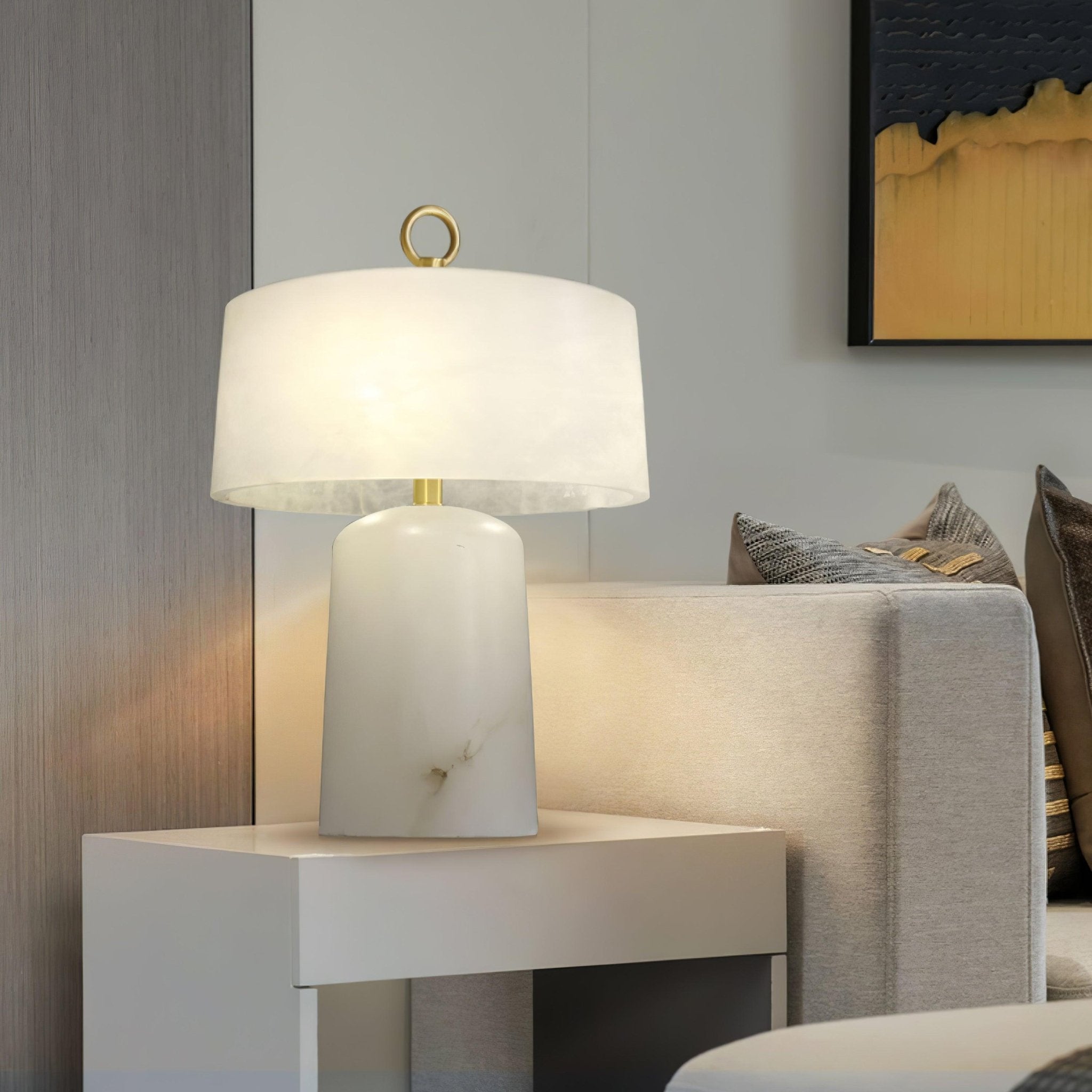 Eurvynyra Drum Alabaster Table Lamp - Letslighting