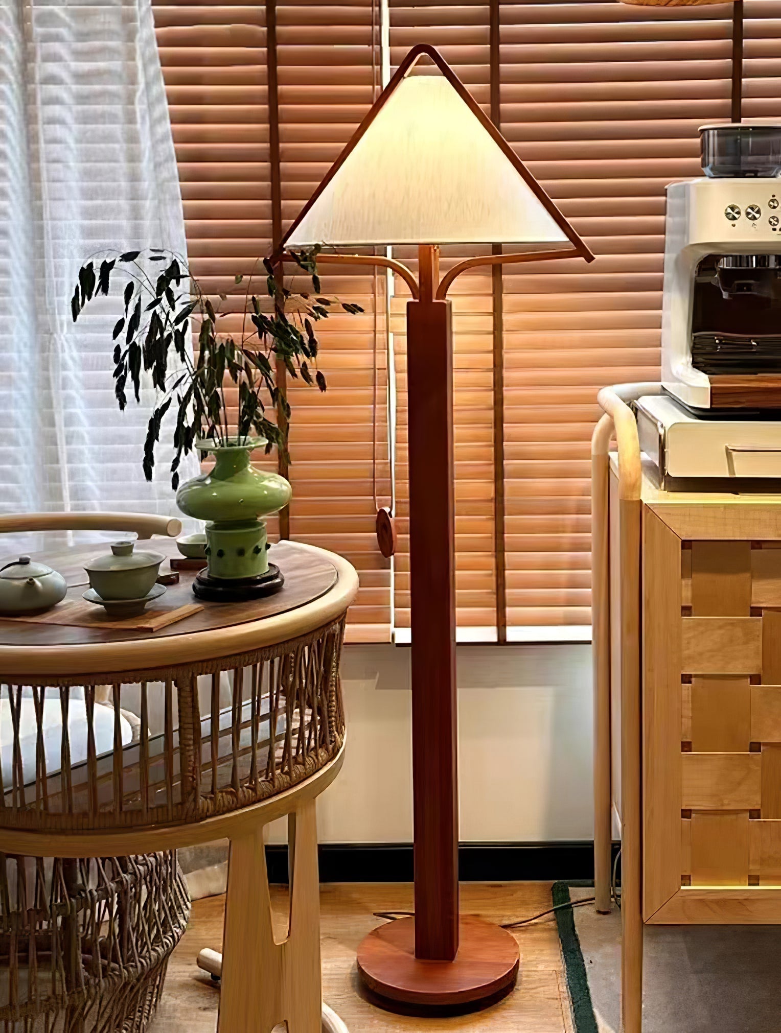 Ersolan Triangular Wood & Fabric Floor Lamp - Blowlighting