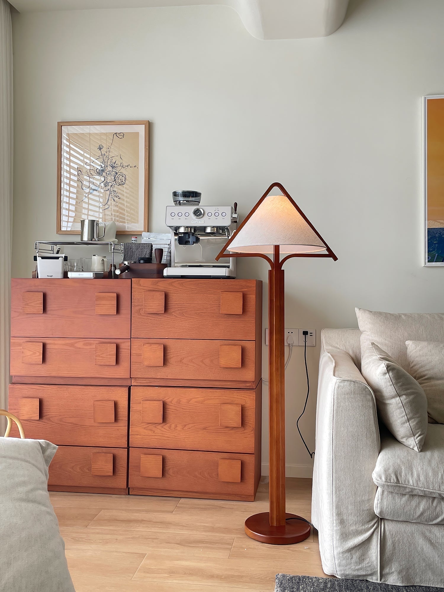 Ersolan Triangular Wood & Fabric Floor Lamp - Blowlighting