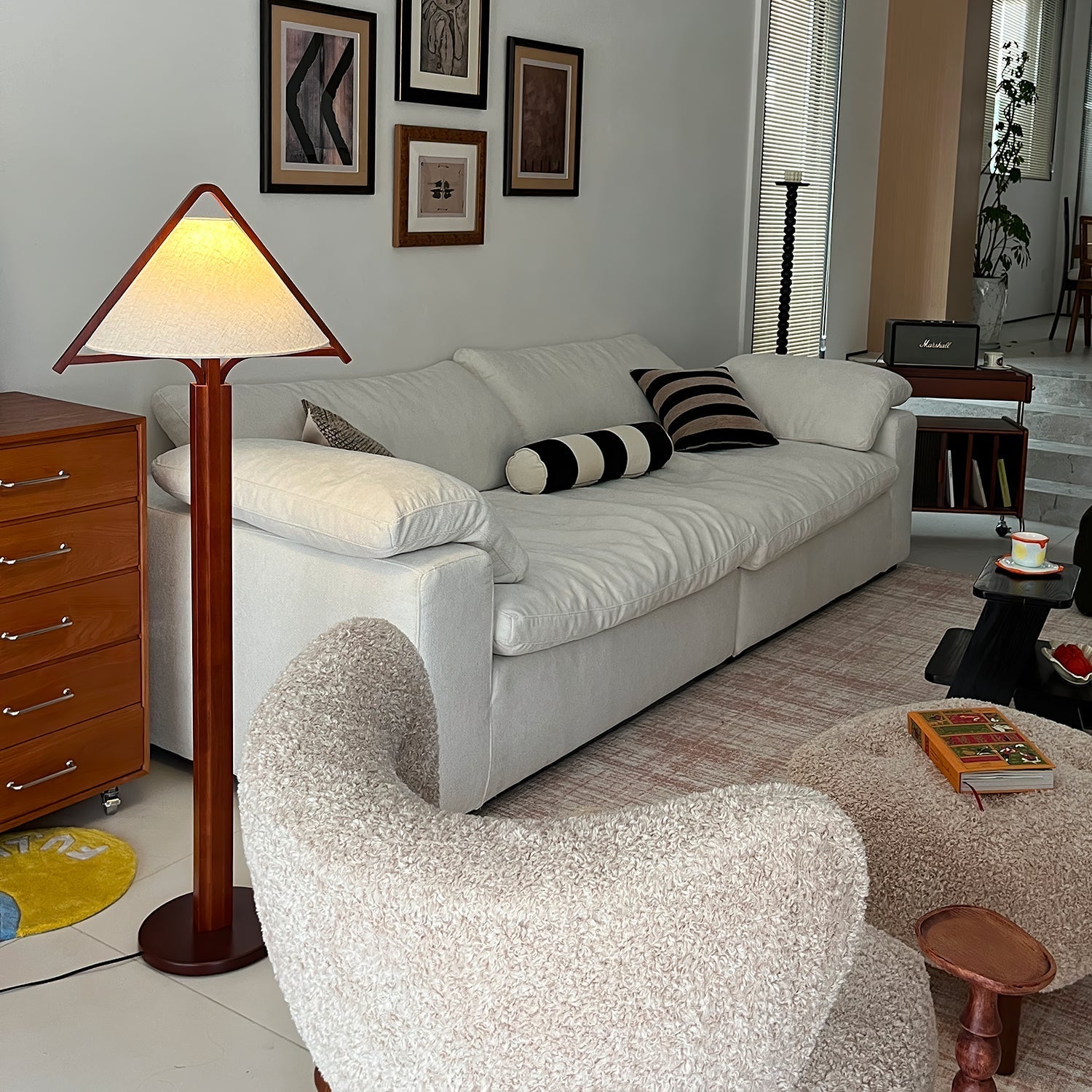 Ersolan Triangular Wood & Fabric Floor Lamp - Blowlighting