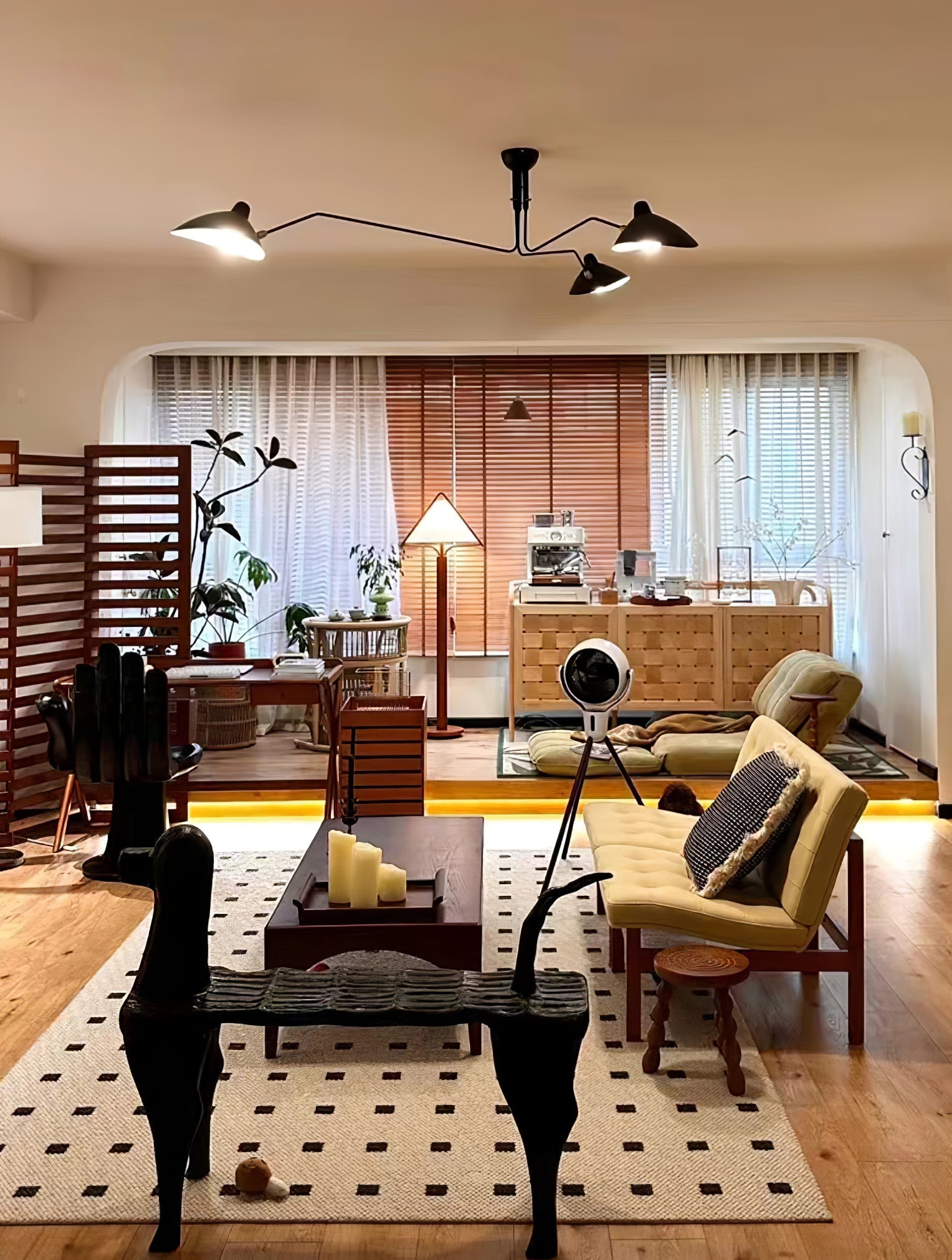 Ersolan Triangular Wood & Fabric Floor Lamp - Blowlighting