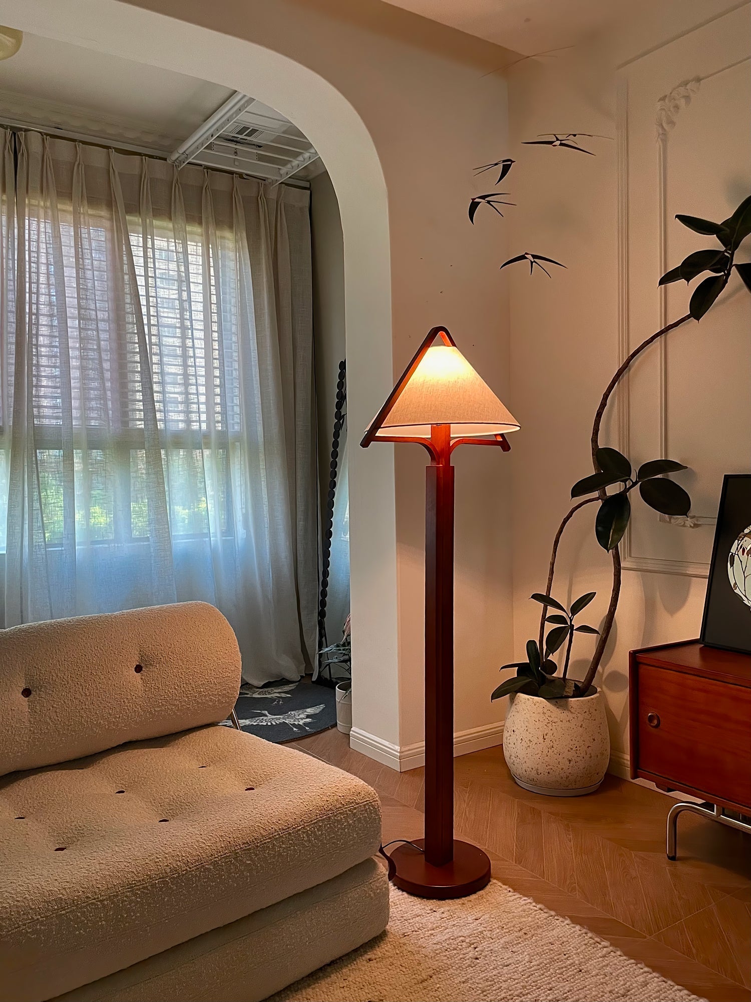 Ersolan Triangular Wood & Fabric Floor Lamp - Blowlighting