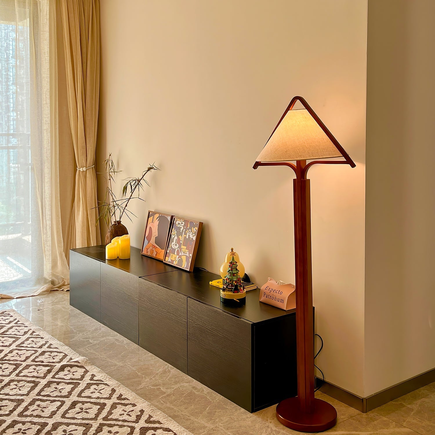 Ersolan Triangular Wood & Fabric Floor Lamp - Blowlighting