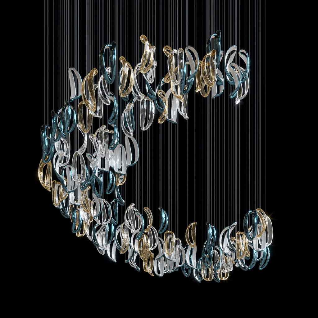 Cascading Ripple Glass Chandelier Staircase Customize