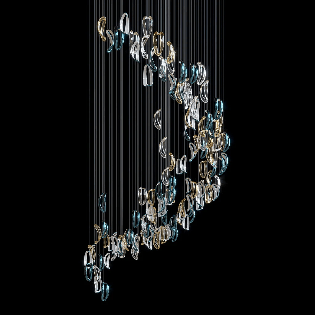 Cascading Ripple Glass Chandelier Staircase Customize