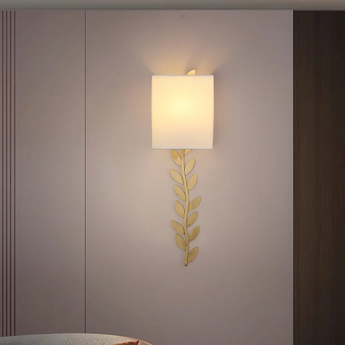 Verve Wall Lamp Brass Leaf Fabric - Letslighting