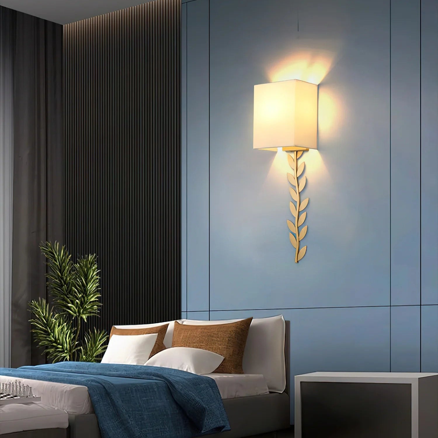 Verve Wall Lamp Brass Leaf Fabric - Letslighting