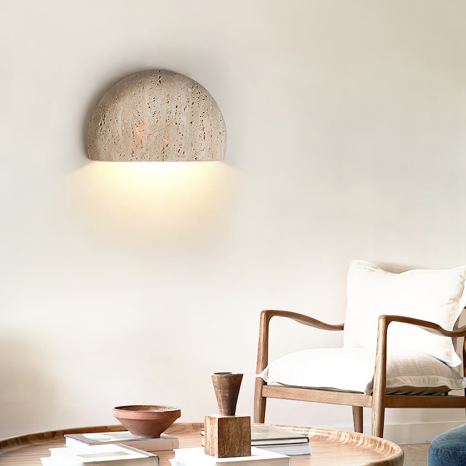Armarel Half Moon Travertine Wall Light - Letslighting