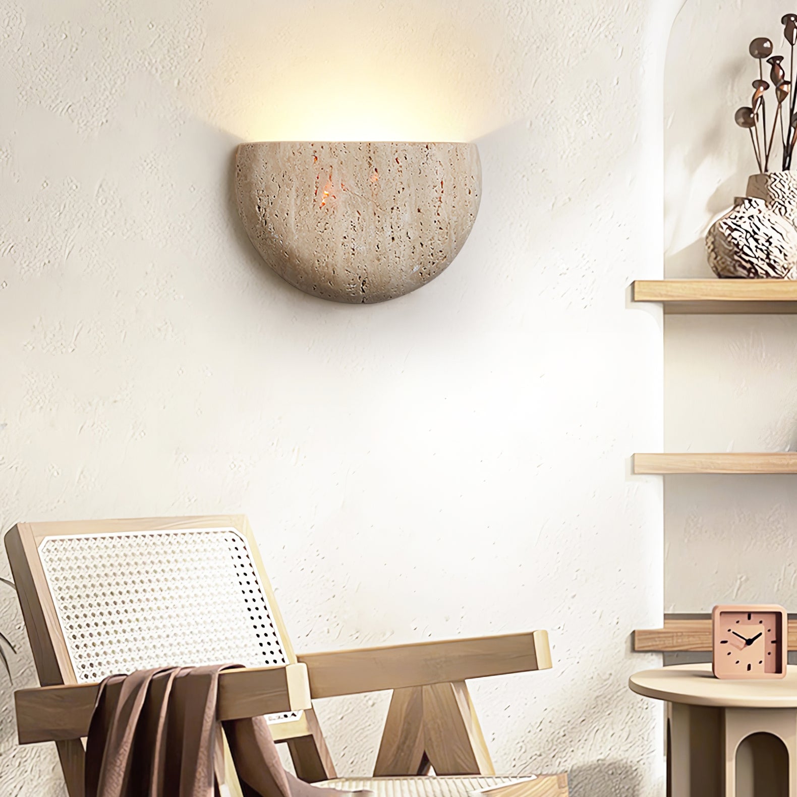 Armarel Half Moon Travertine Wall Light - Letslighting