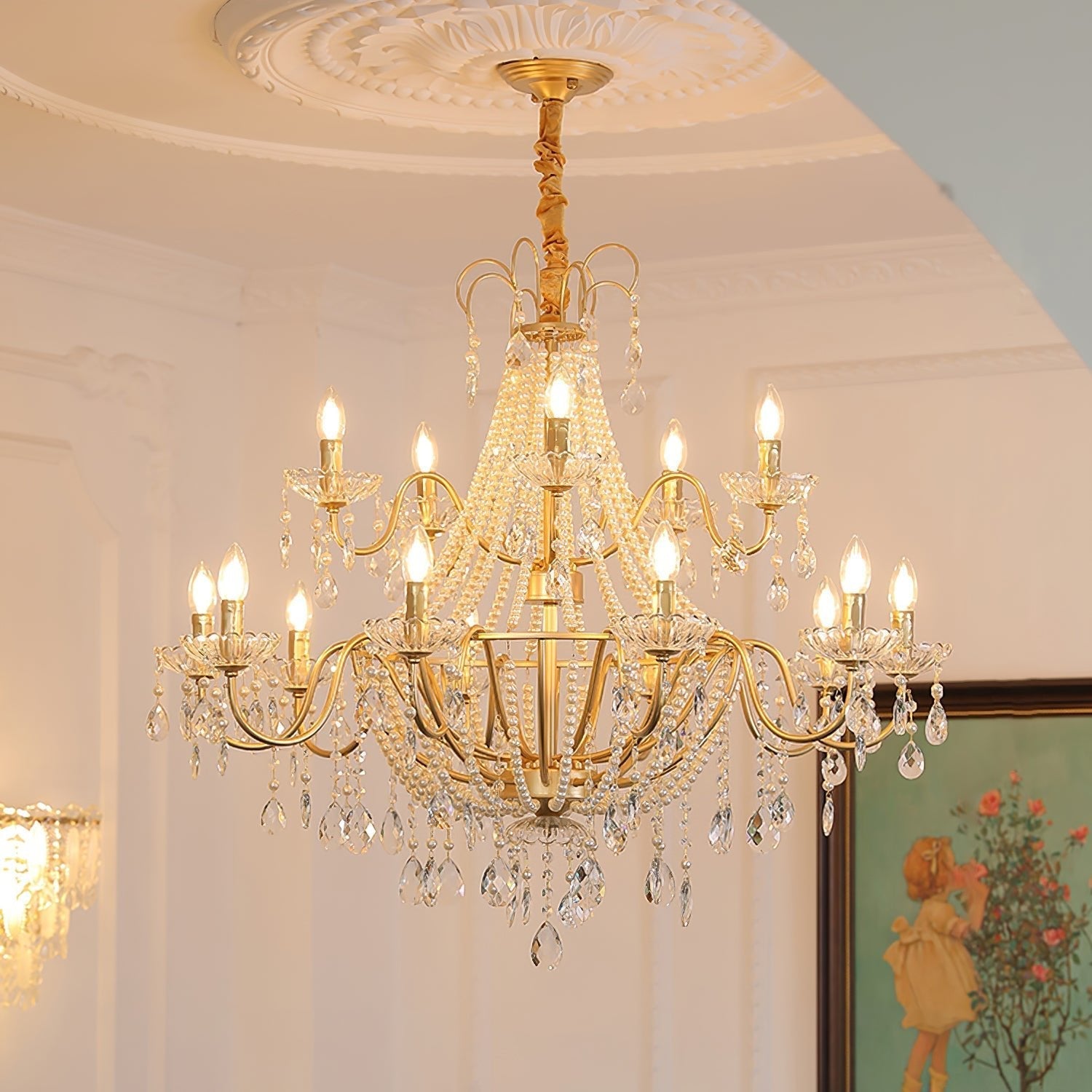 Eurvaros Vintage Crystal Brass Chandelier - Letslighting