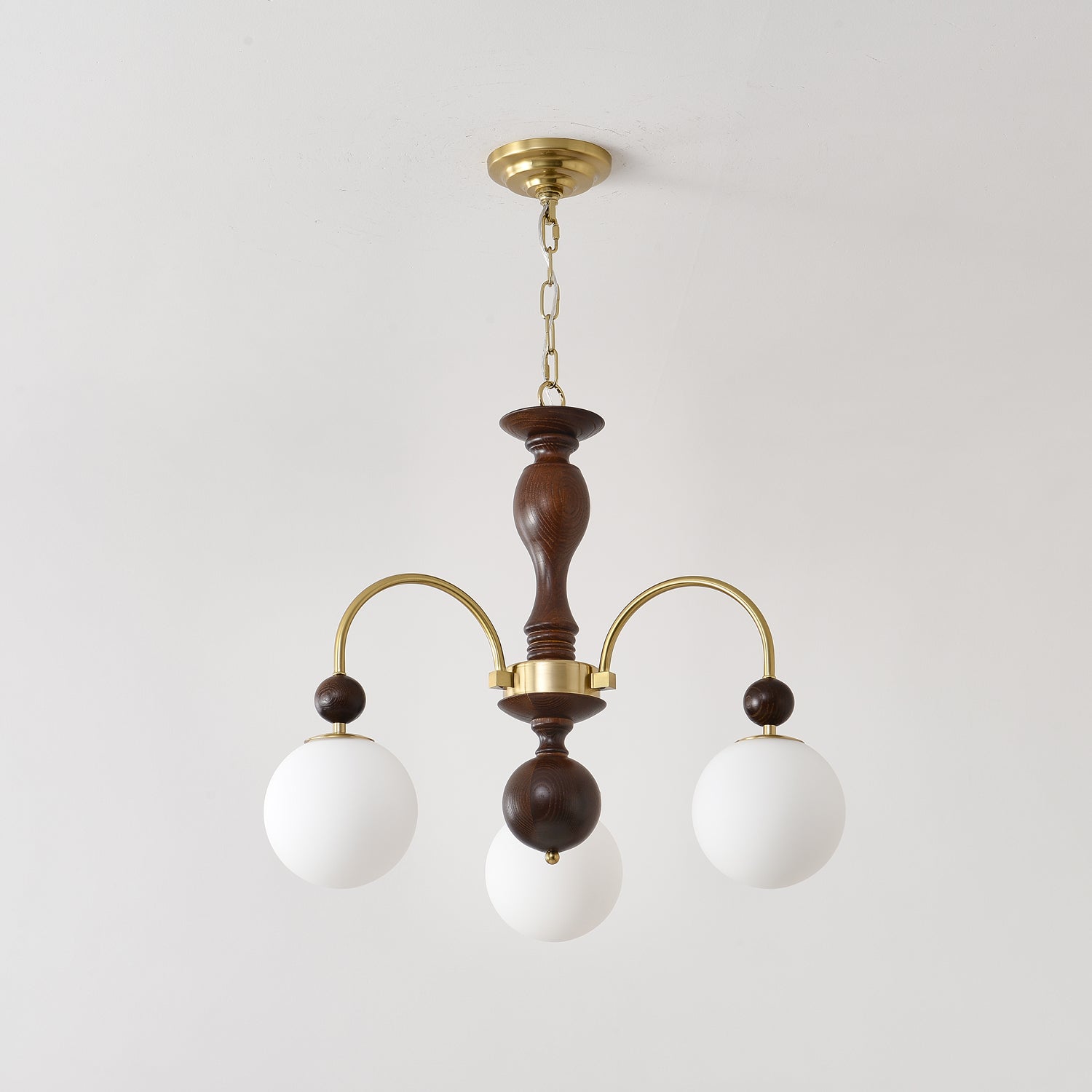 Lustra Pendant Lamp Walnut Brass Globe Vintage - Letslighting