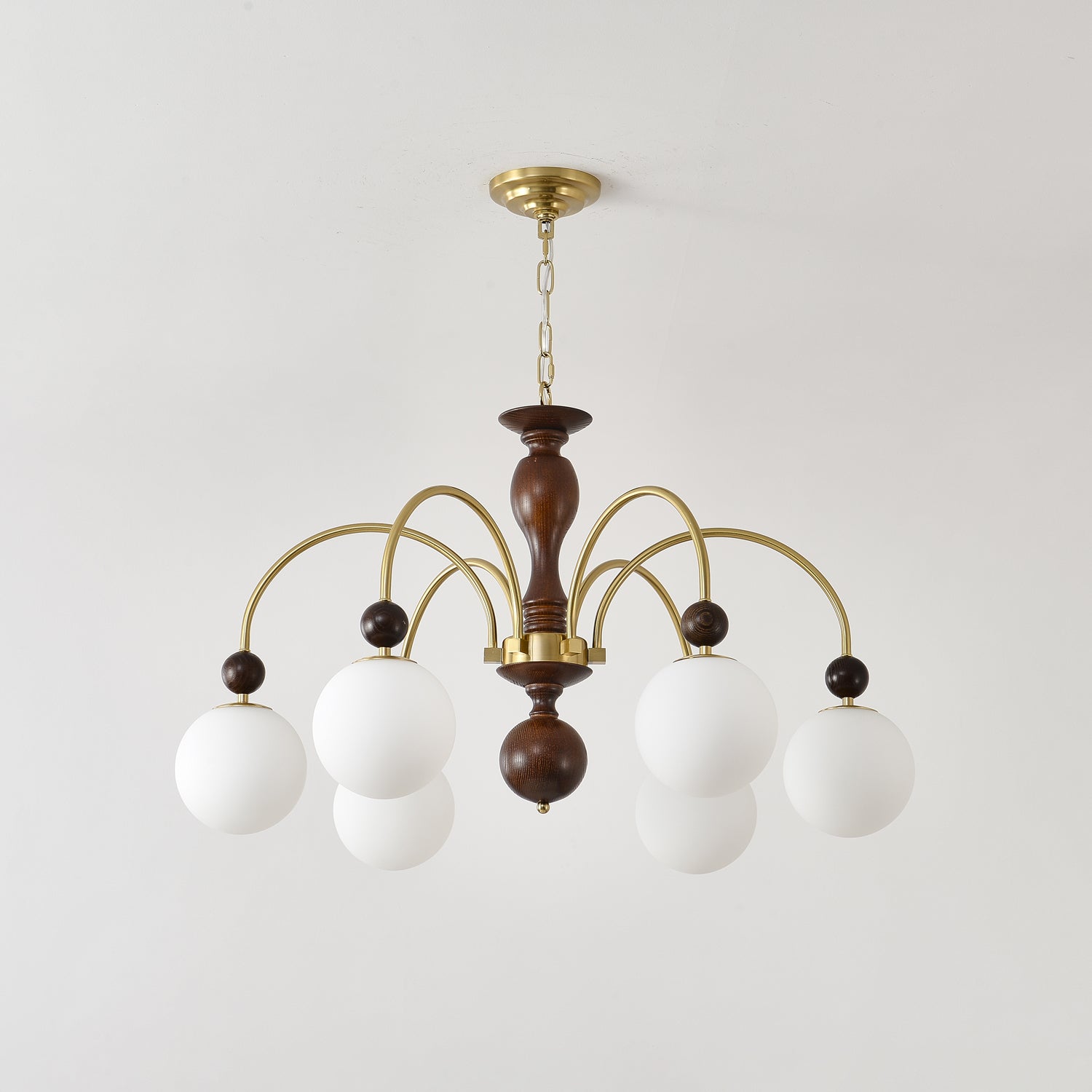 Lustra Pendant Lamp Walnut Brass Globe Vintage - Letslighting