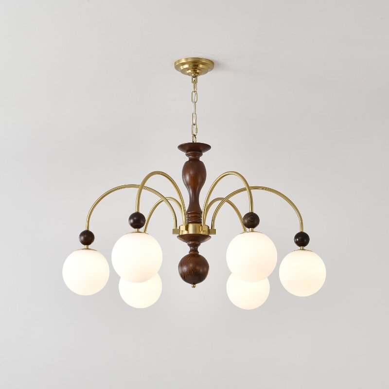 Lustra Pendant Lamp Walnut Brass Globe Vintage - Letslighting