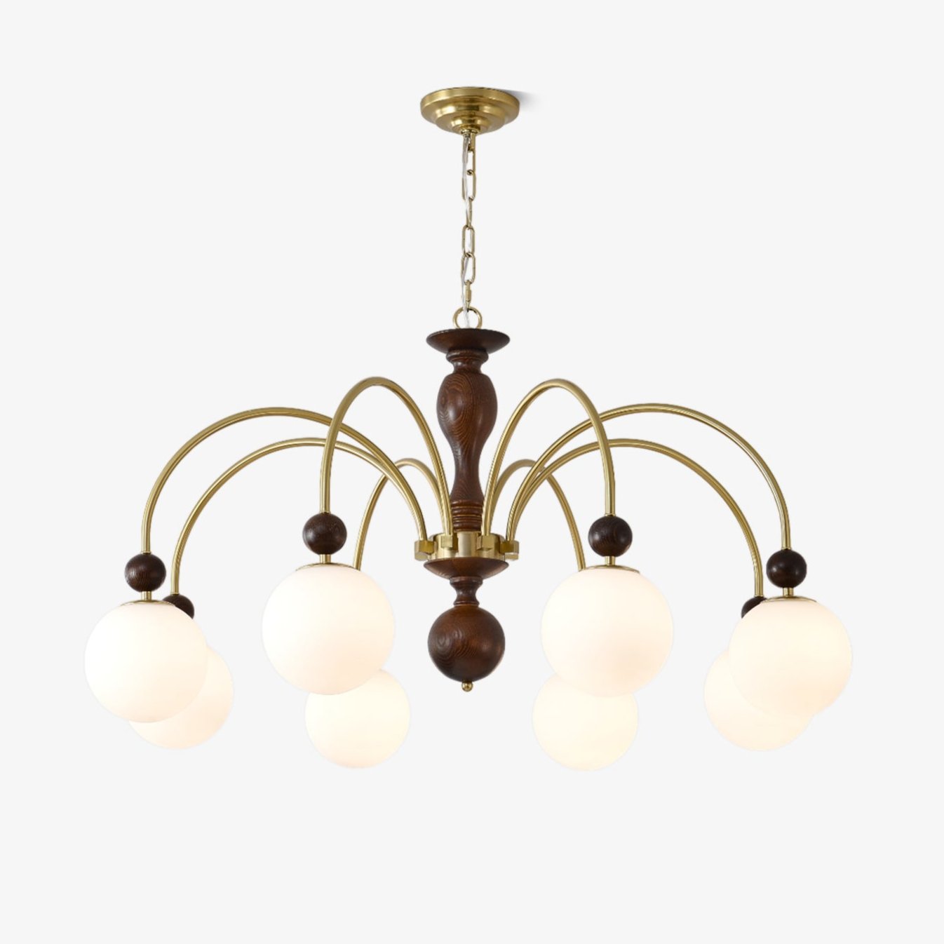 Lustra Pendant Lamp Walnut Brass Globe Vintage - Letslighting