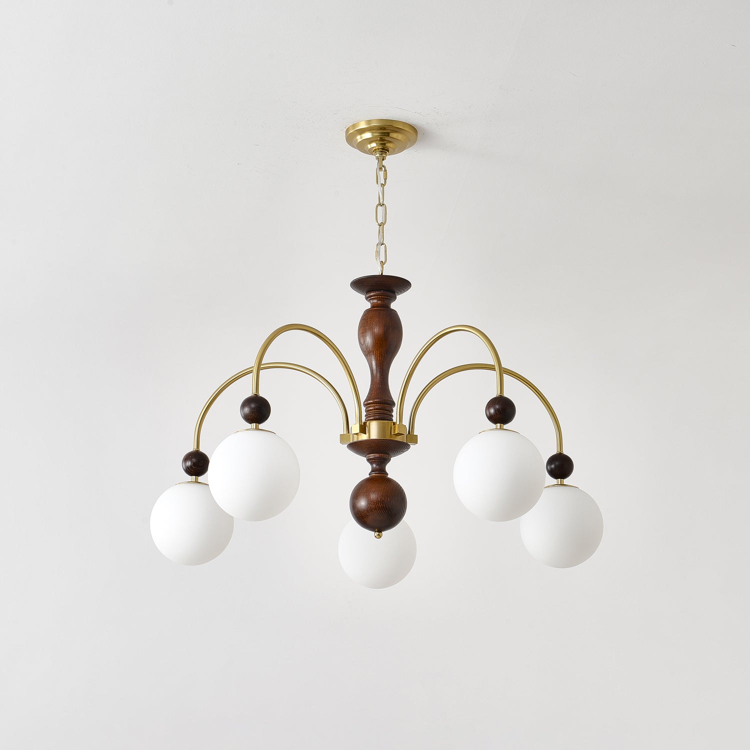 Lustra Pendant Lamp Walnut Brass Globe Vintage - Letslighting