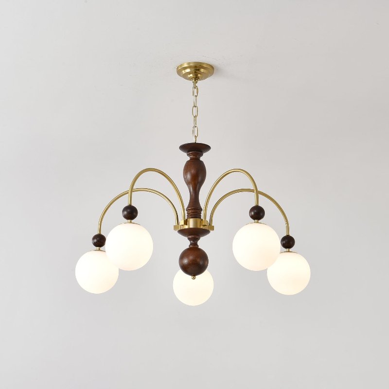 Lustra Pendant Lamp Walnut Brass Globe Vintage - Letslighting