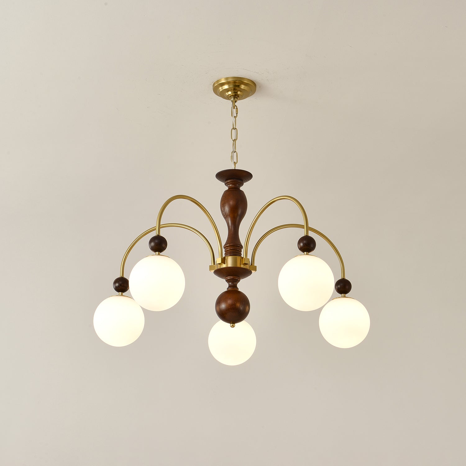 Lustra Pendant Lamp Walnut Brass Globe Vintage - Letslighting