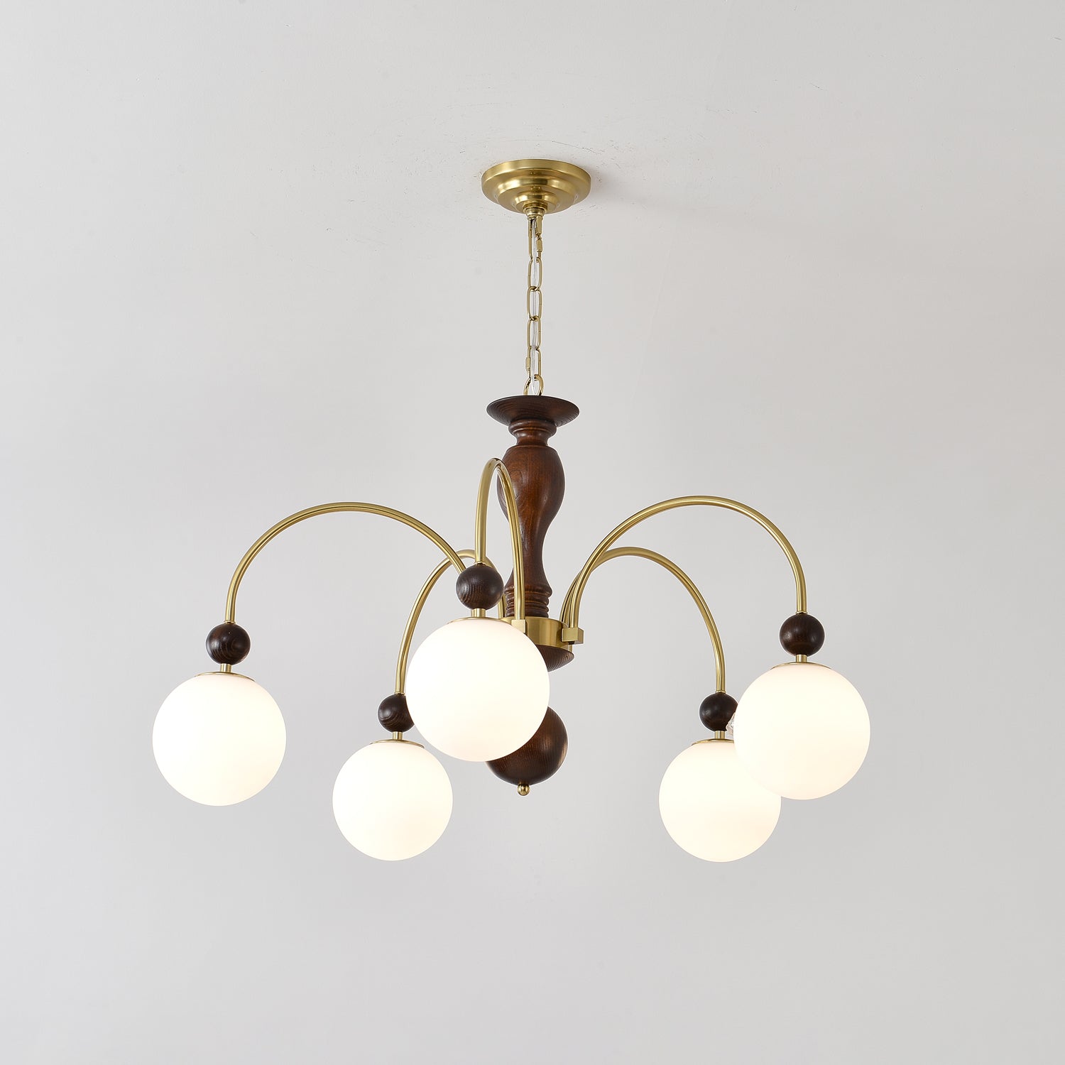Lustra Pendant Lamp Walnut Brass Globe Vintage - Letslighting
