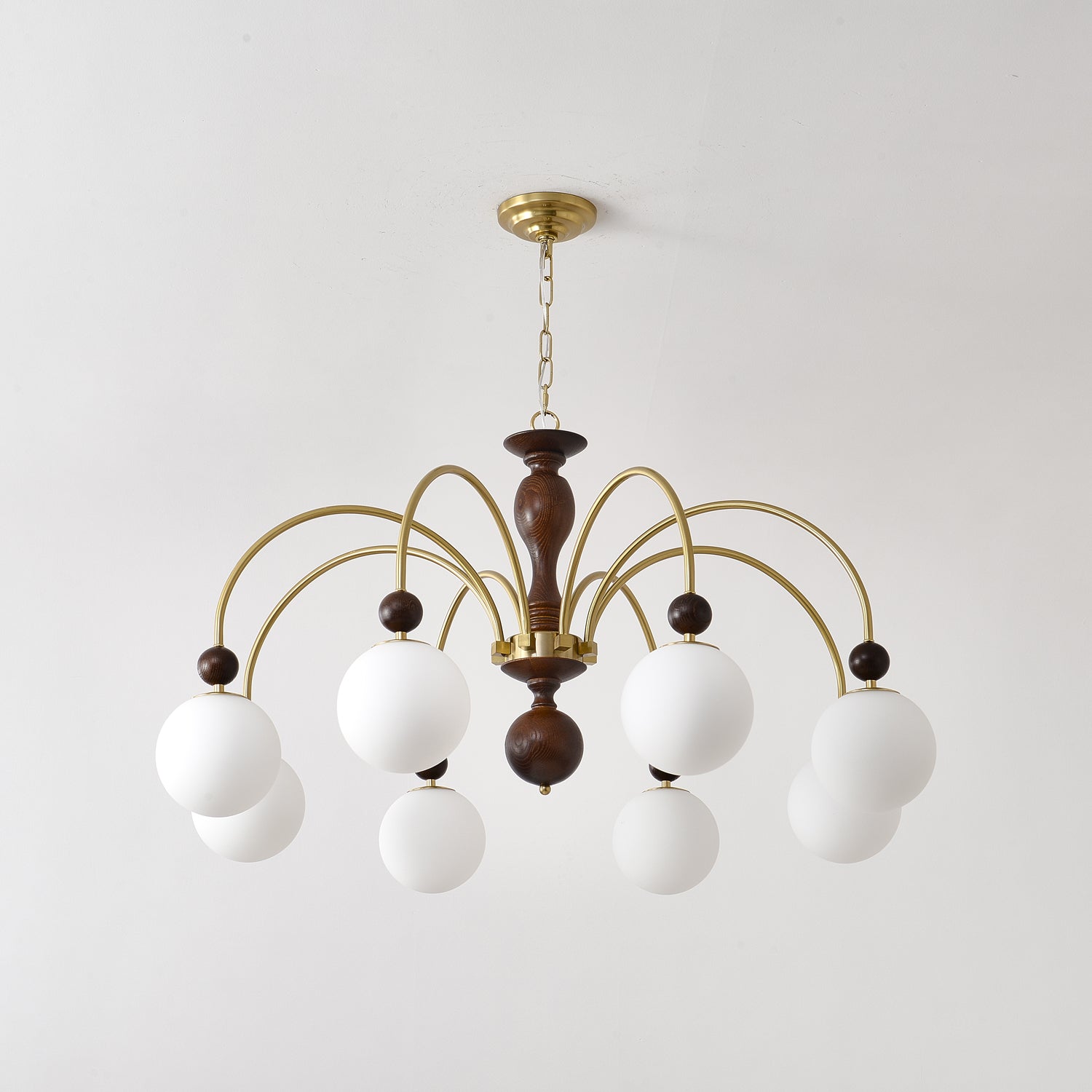 Lustra Pendant Lamp Walnut Brass Globe Vintage - Letslighting