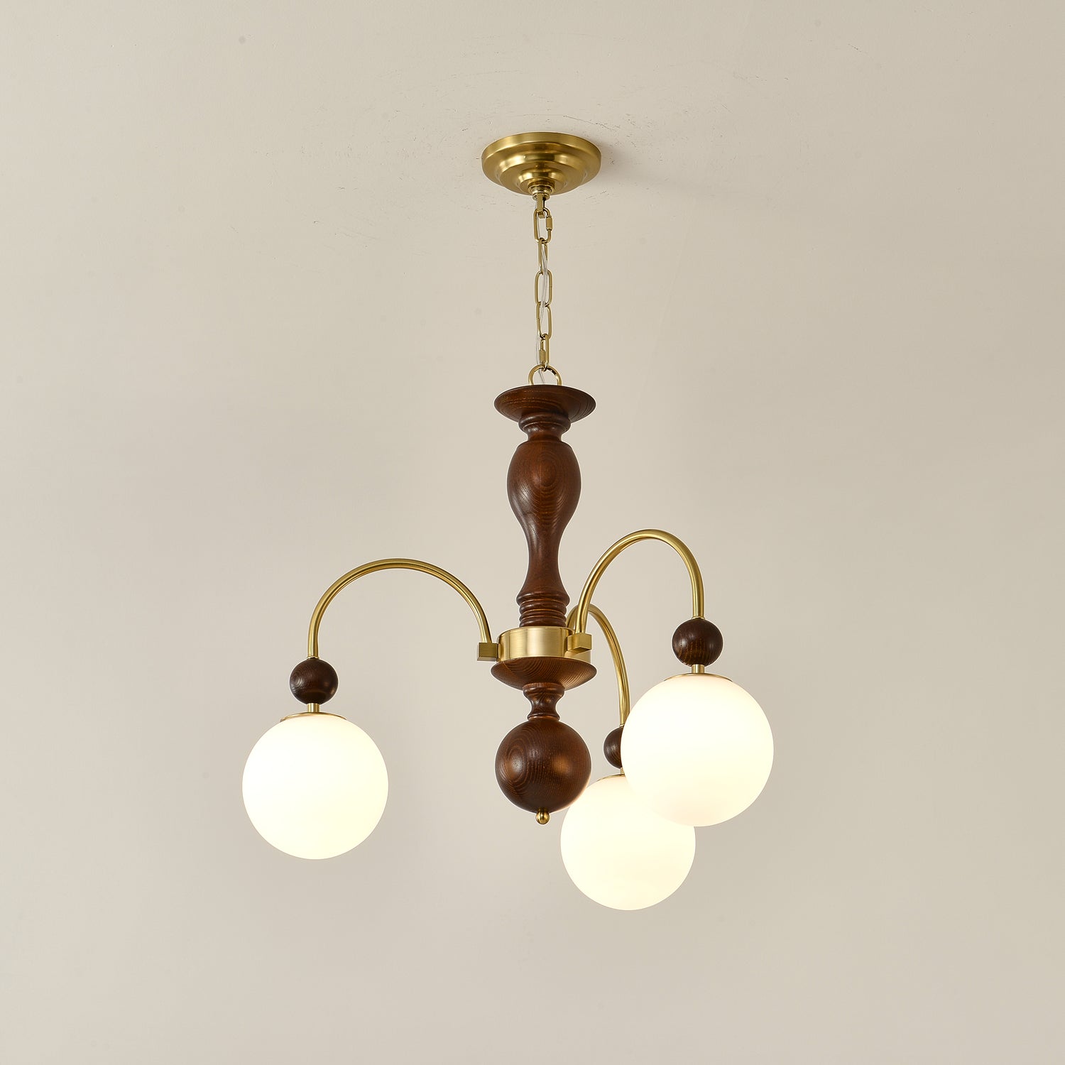 Lustra Pendant Lamp Walnut Brass Globe Vintage - Letslighting