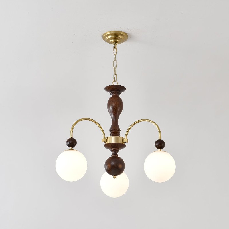 Lustra Pendant Lamp Walnut Brass Globe Vintage - Letslighting