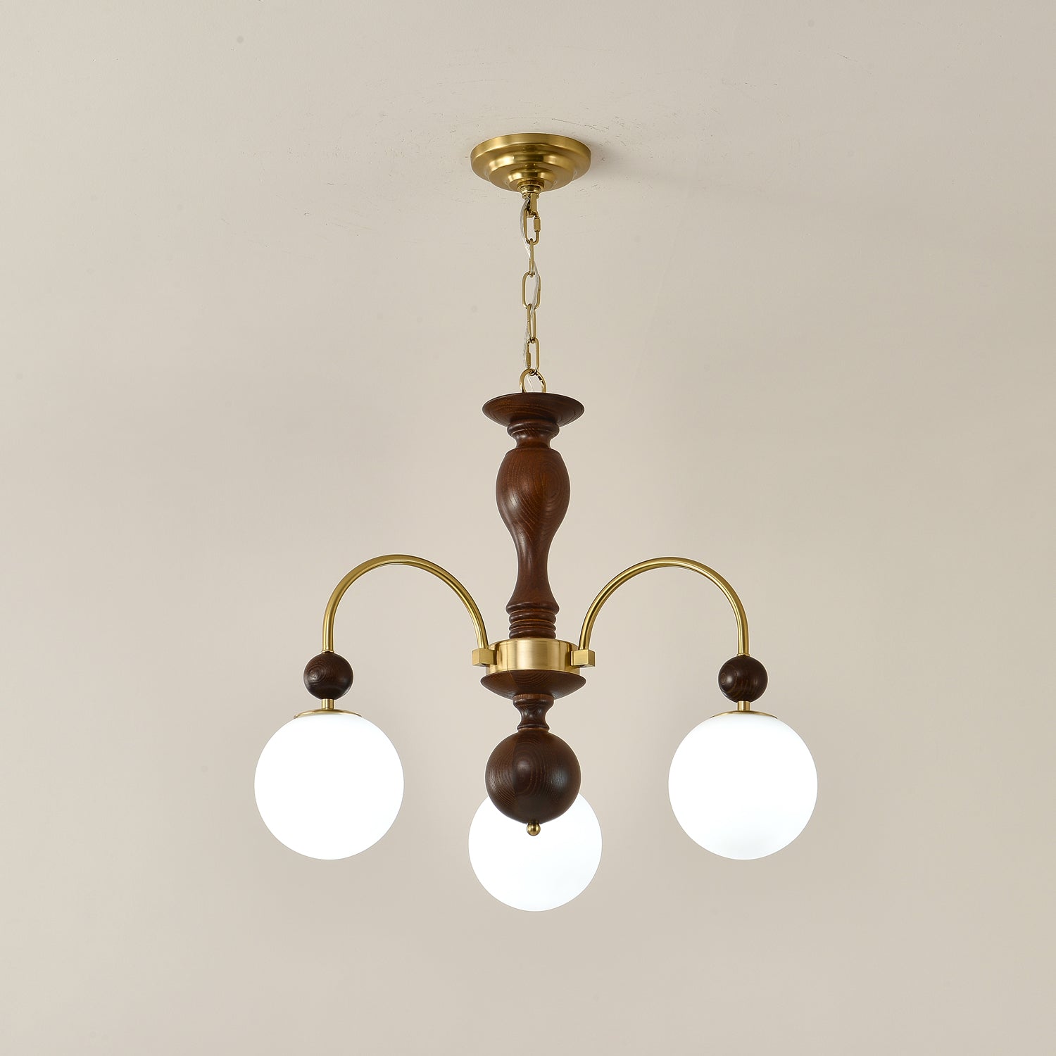 Lustra Pendant Lamp Walnut Brass Globe Vintage - Letslighting
