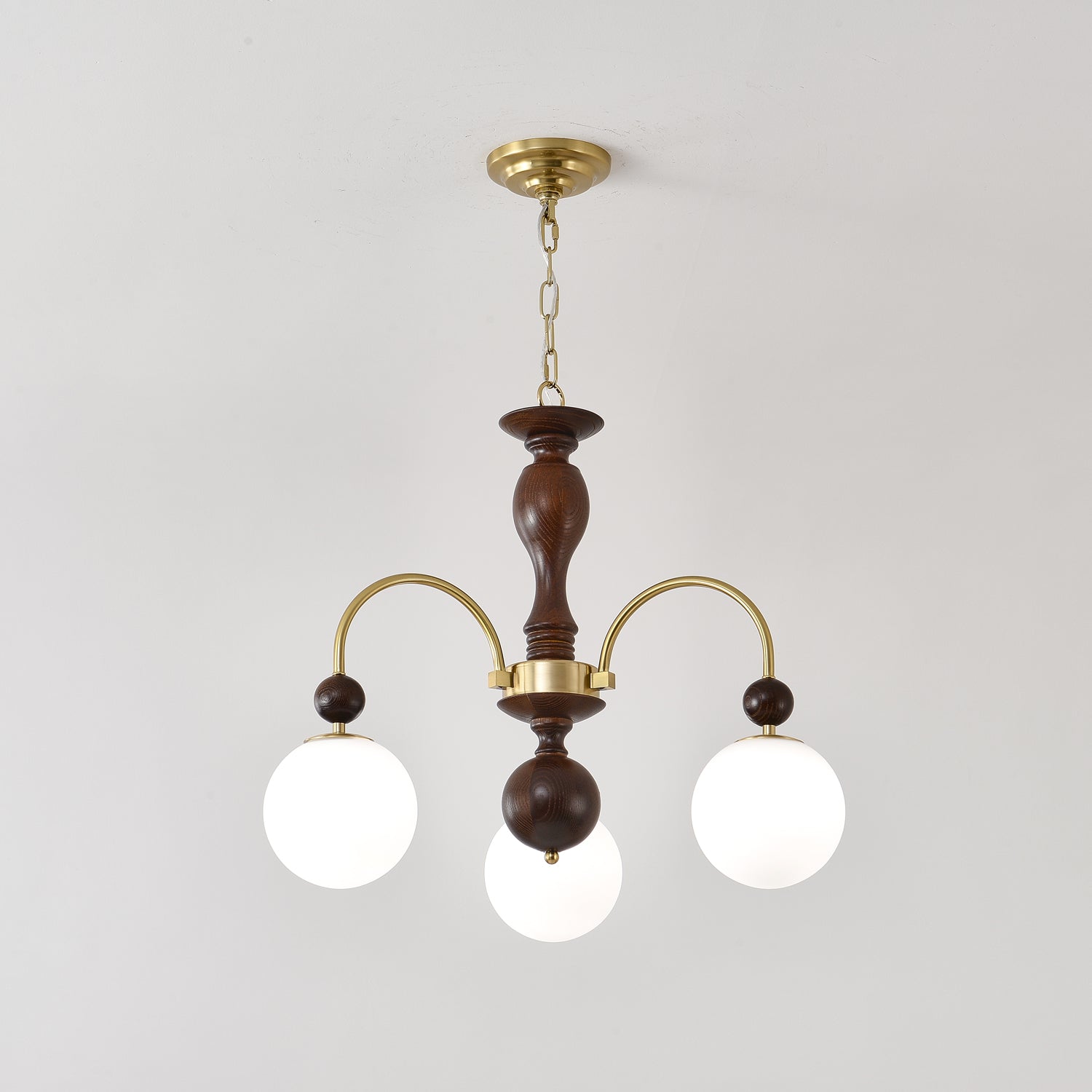 Lustra Pendant Lamp Walnut Brass Globe Vintage - Letslighting
