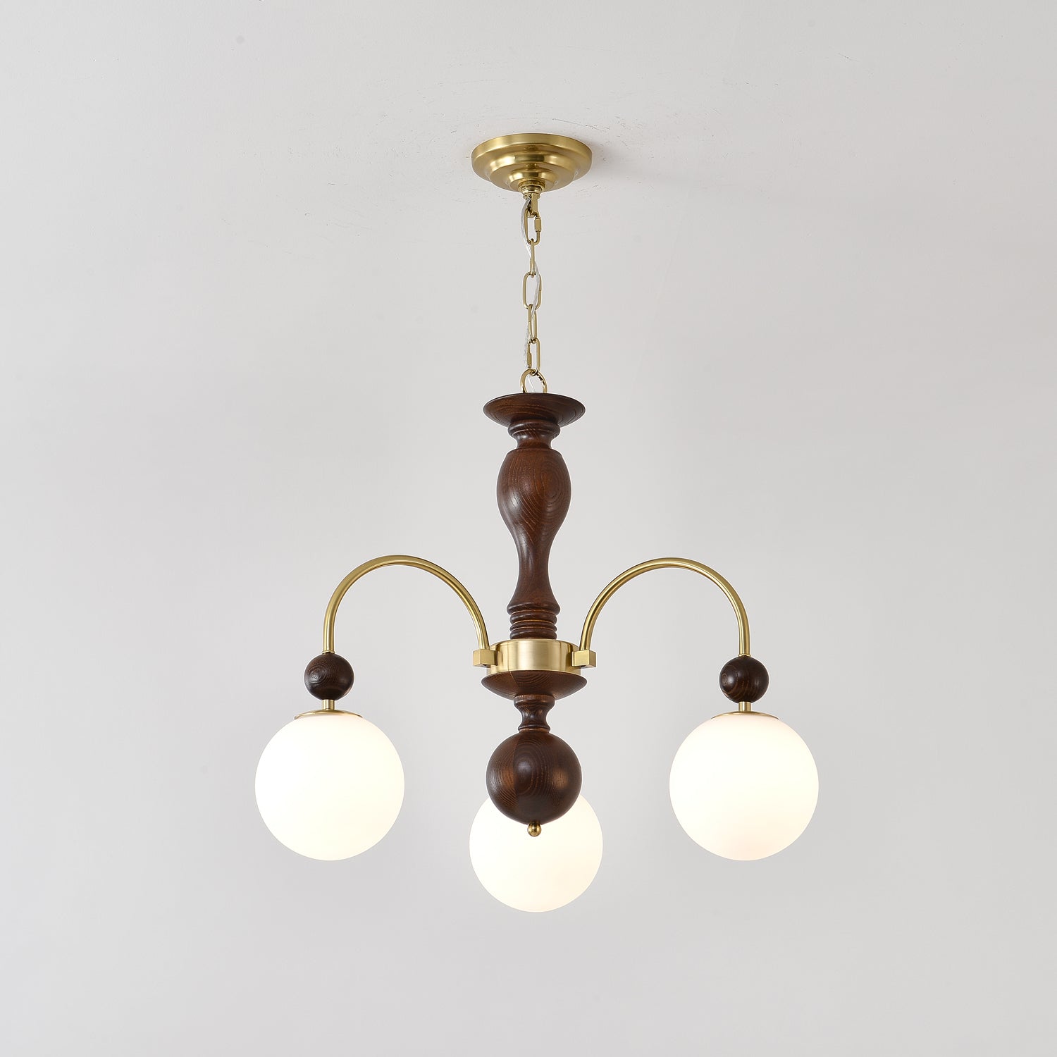 Lustra Pendant Lamp Walnut Brass Globe Vintage - Letslighting