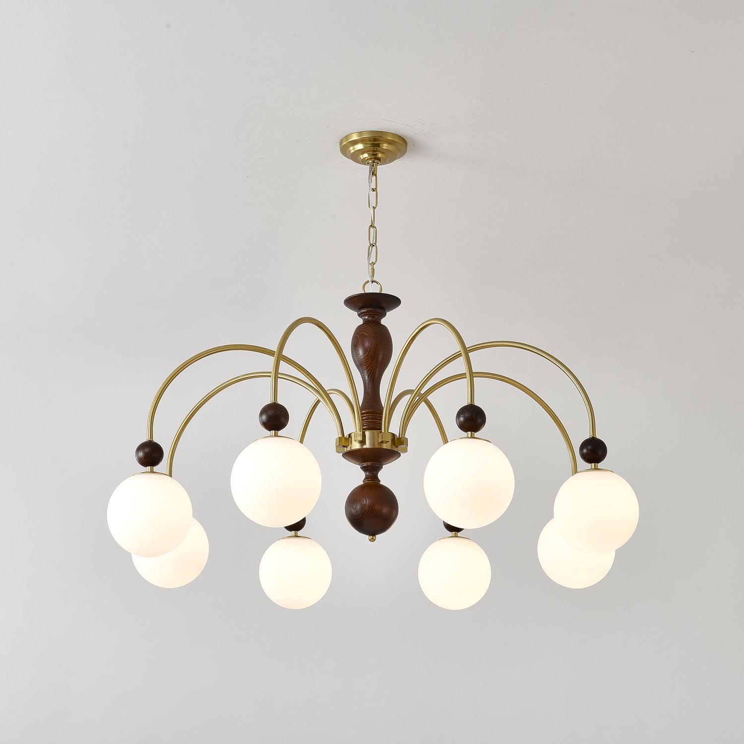 Lustra Pendant Lamp Walnut Brass Globe Vintage - Letslighting