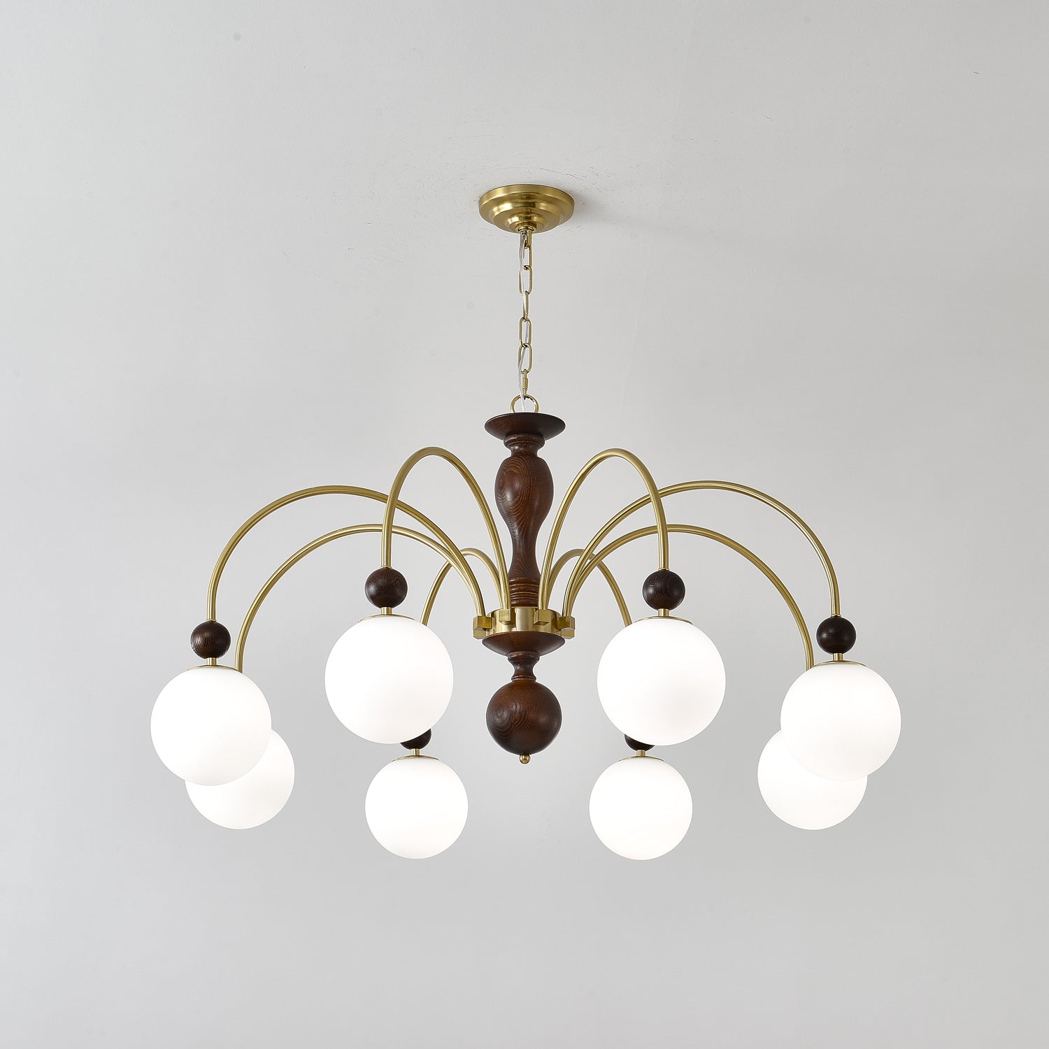 Lustra Pendant Lamp Walnut Brass Globe Vintage - Letslighting