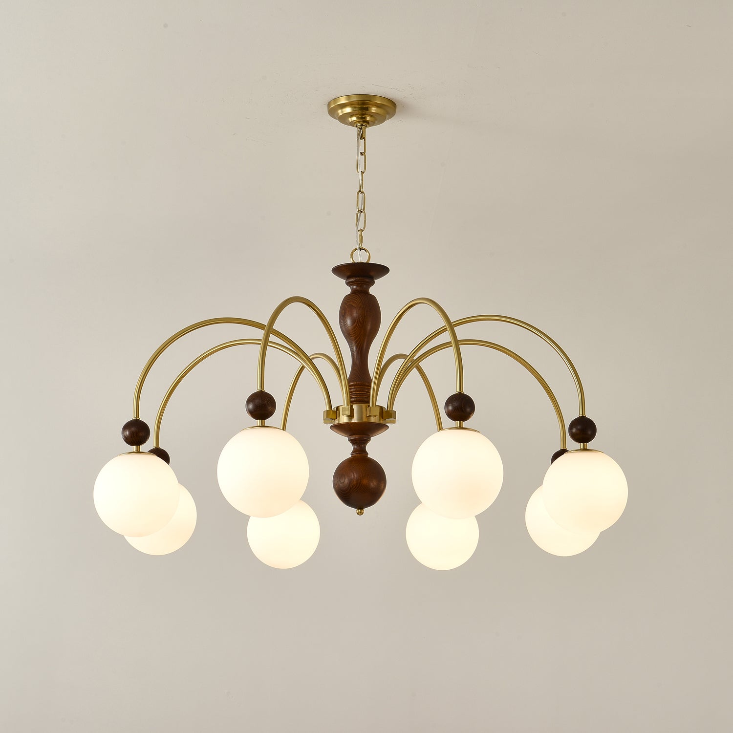 Lustra Pendant Lamp Walnut Brass Globe Vintage - Letslighting
