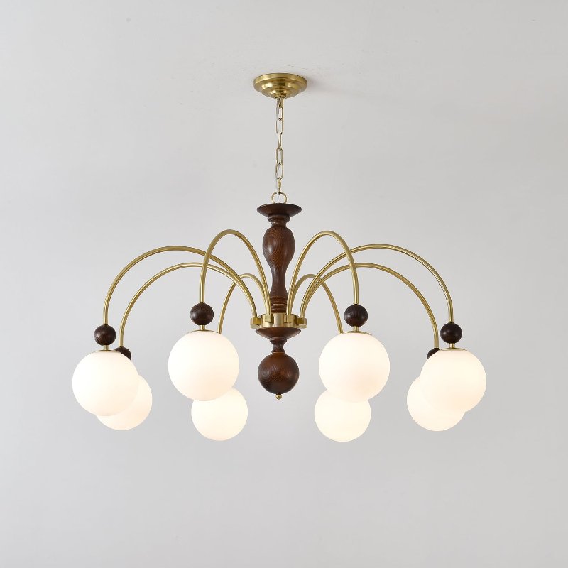 Lustra Pendant Lamp Walnut Brass Globe Vintage - Letslighting