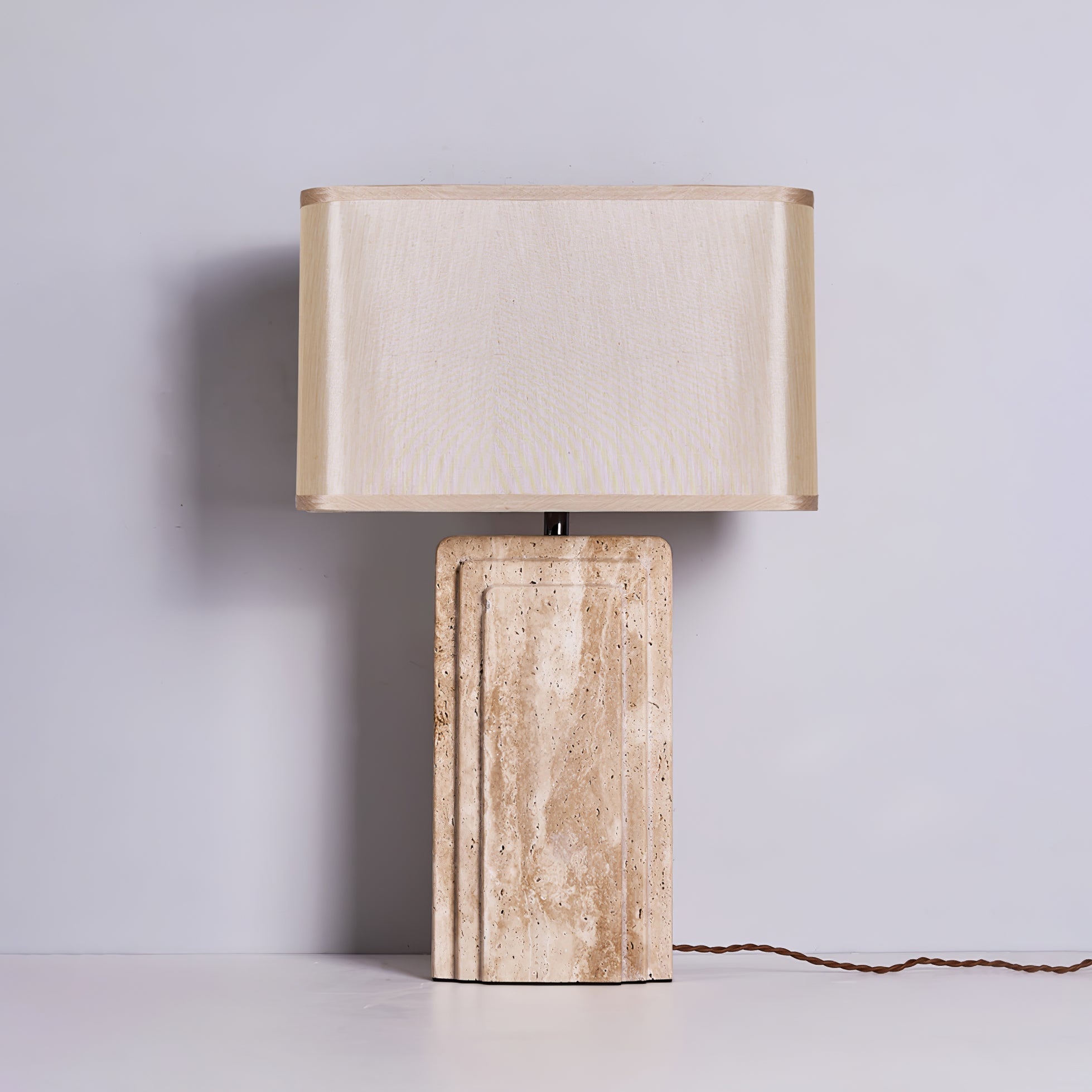 Arco Elegant Travertine & Fabric Table Lamp