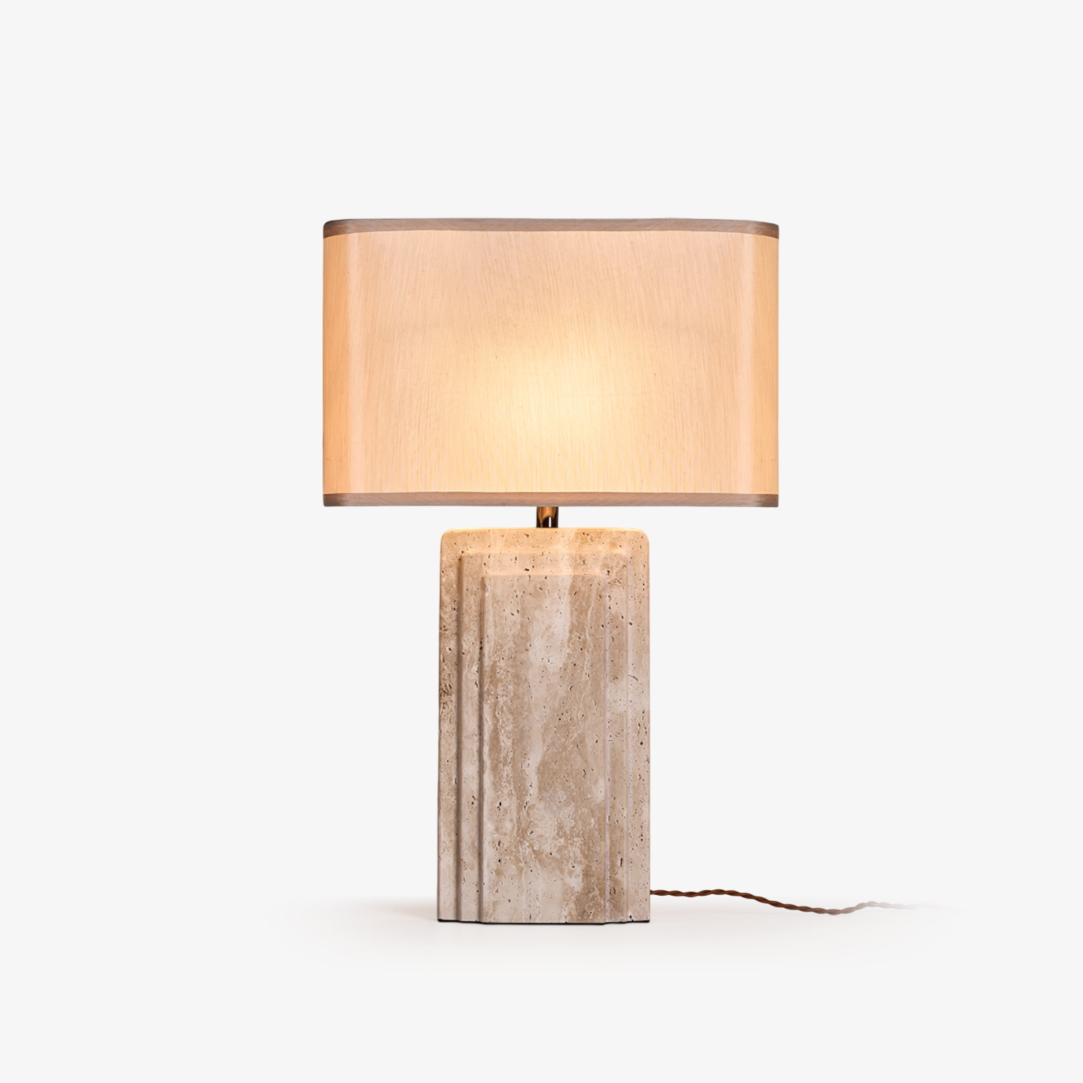 Arco Elegant Travertine & Fabric Table Lamp