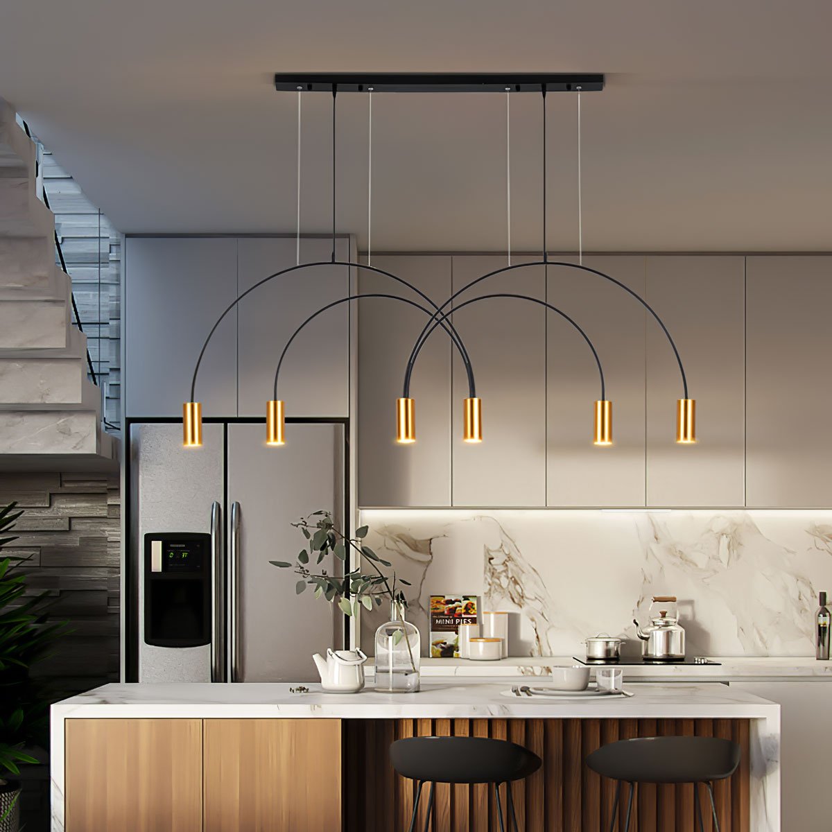 Solara Pendant Lamp Overlapping Cylinder Minimalist Dining Room - Letslighting