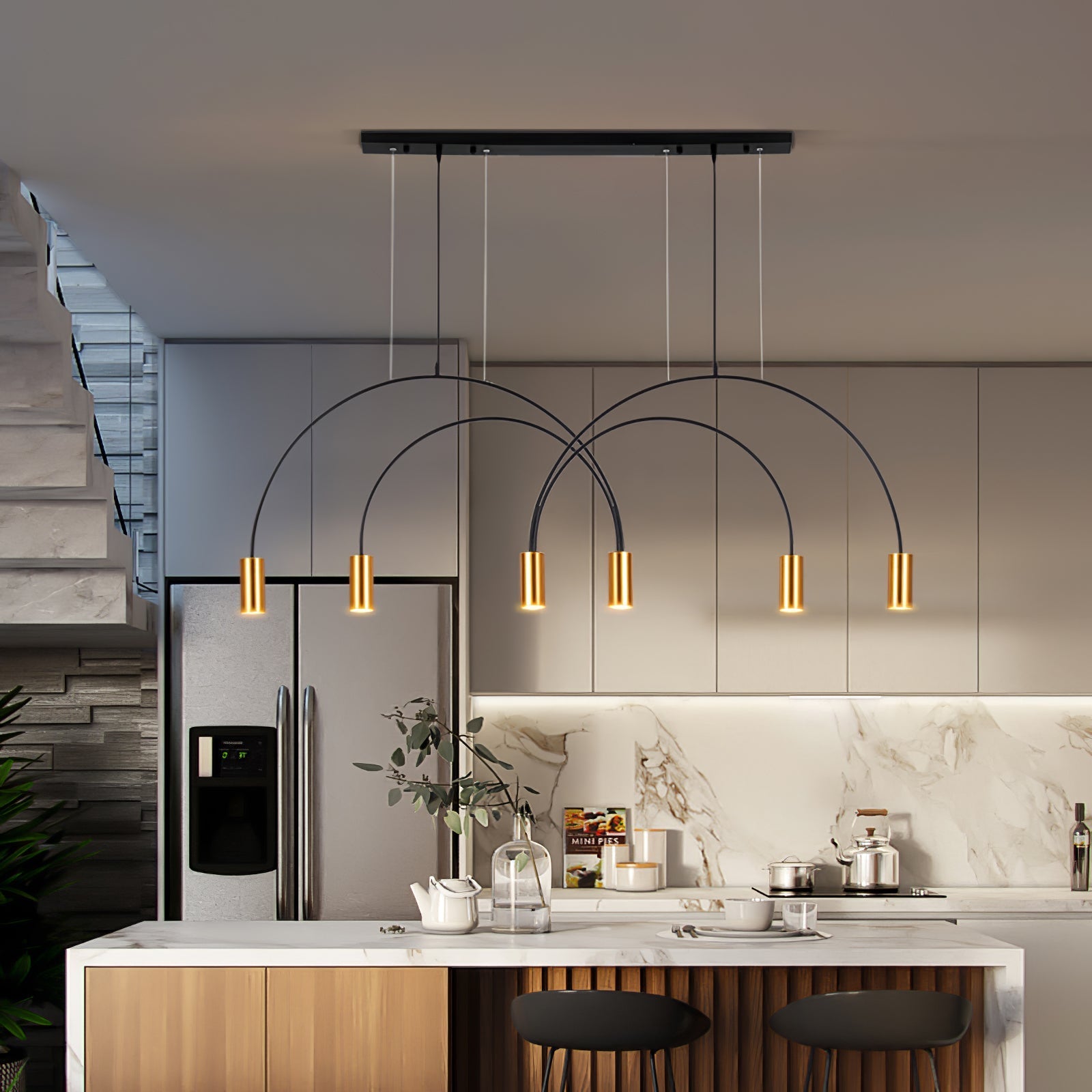 Solara Pendant Lamp Overlapping Cylinder Minimalist Dining Room - Letslighting