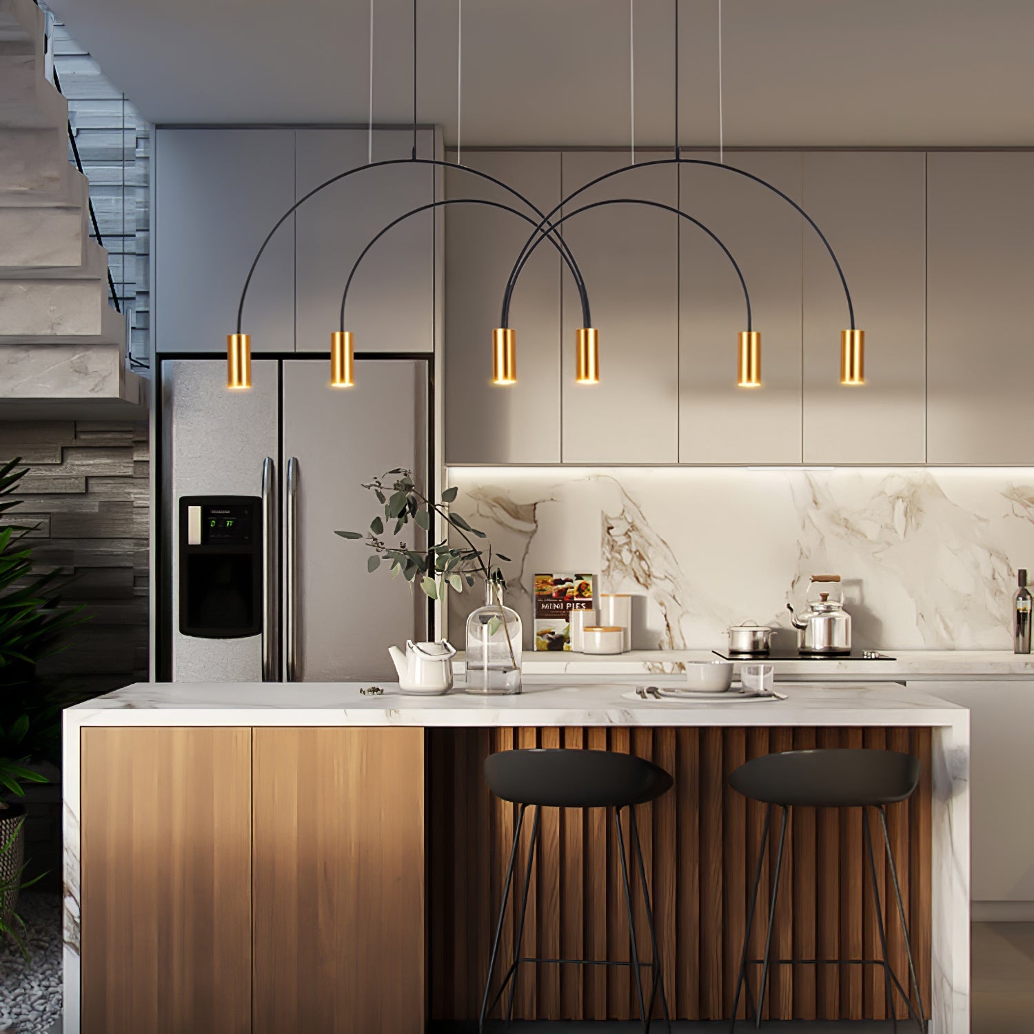 Solara Pendant Lamp Overlapping Cylinder Minimalist Dining Room - Letslighting
