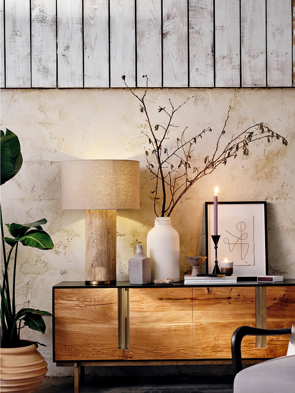 Vonoryra Cylindrical Travertine Table Lamp - Letslighting
