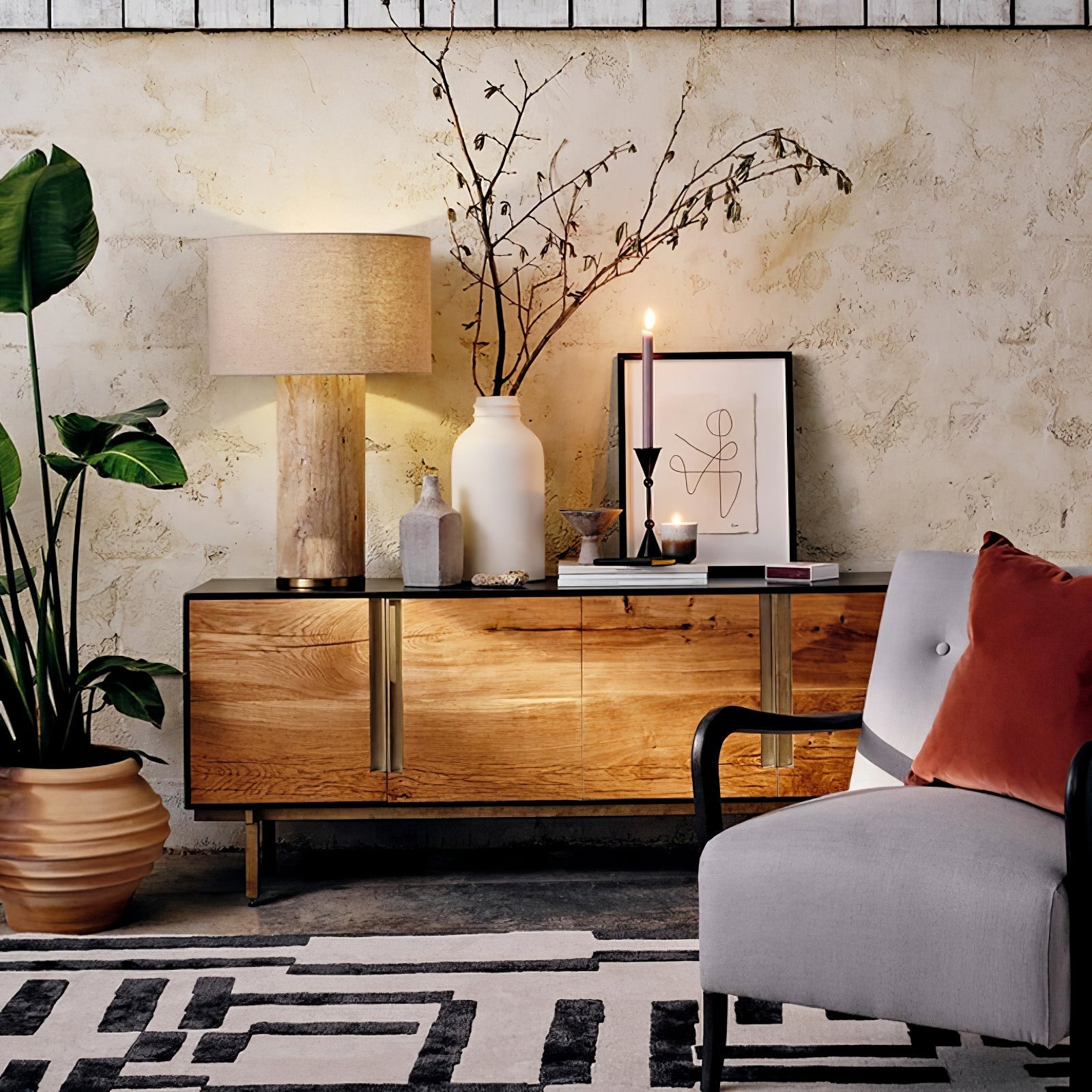 Vonoryra Cylindrical Travertine Table Lamp - Letslighting
